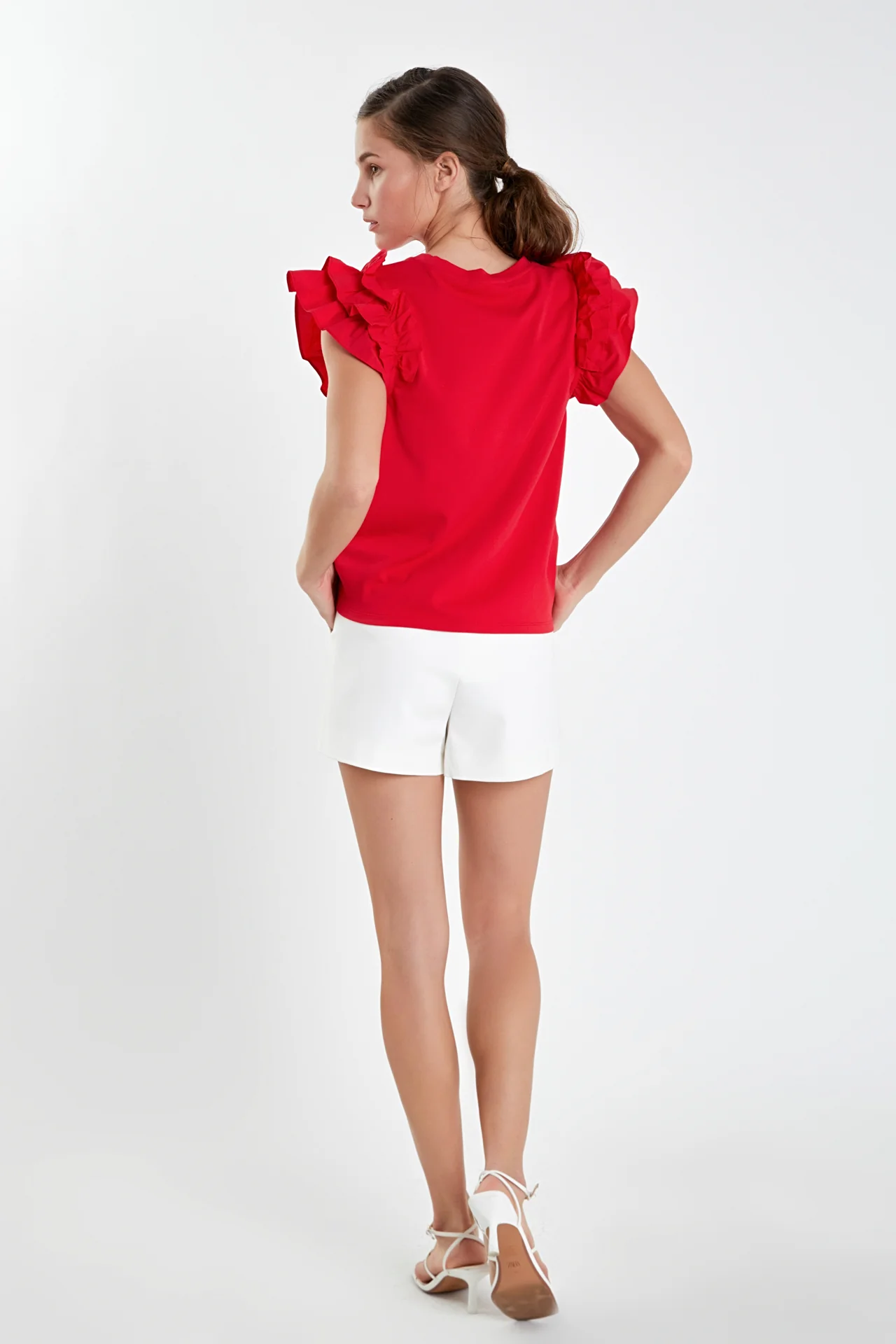 Mixed Media Ruffle Detail T-shirt - Image 19