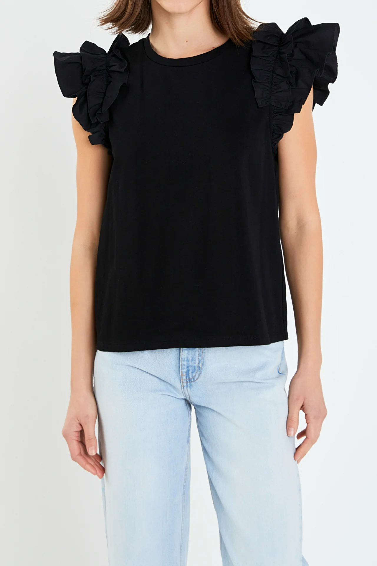 Mixed Media Ruffle Detail T-shirt - Image 2