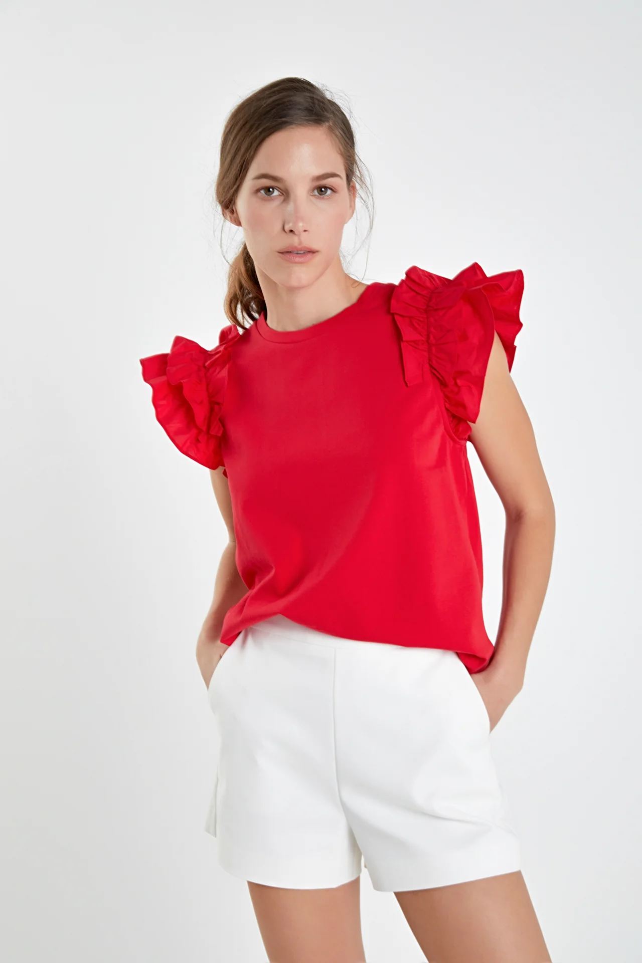 Mixed Media Ruffle Detail T-shirt - Image 20