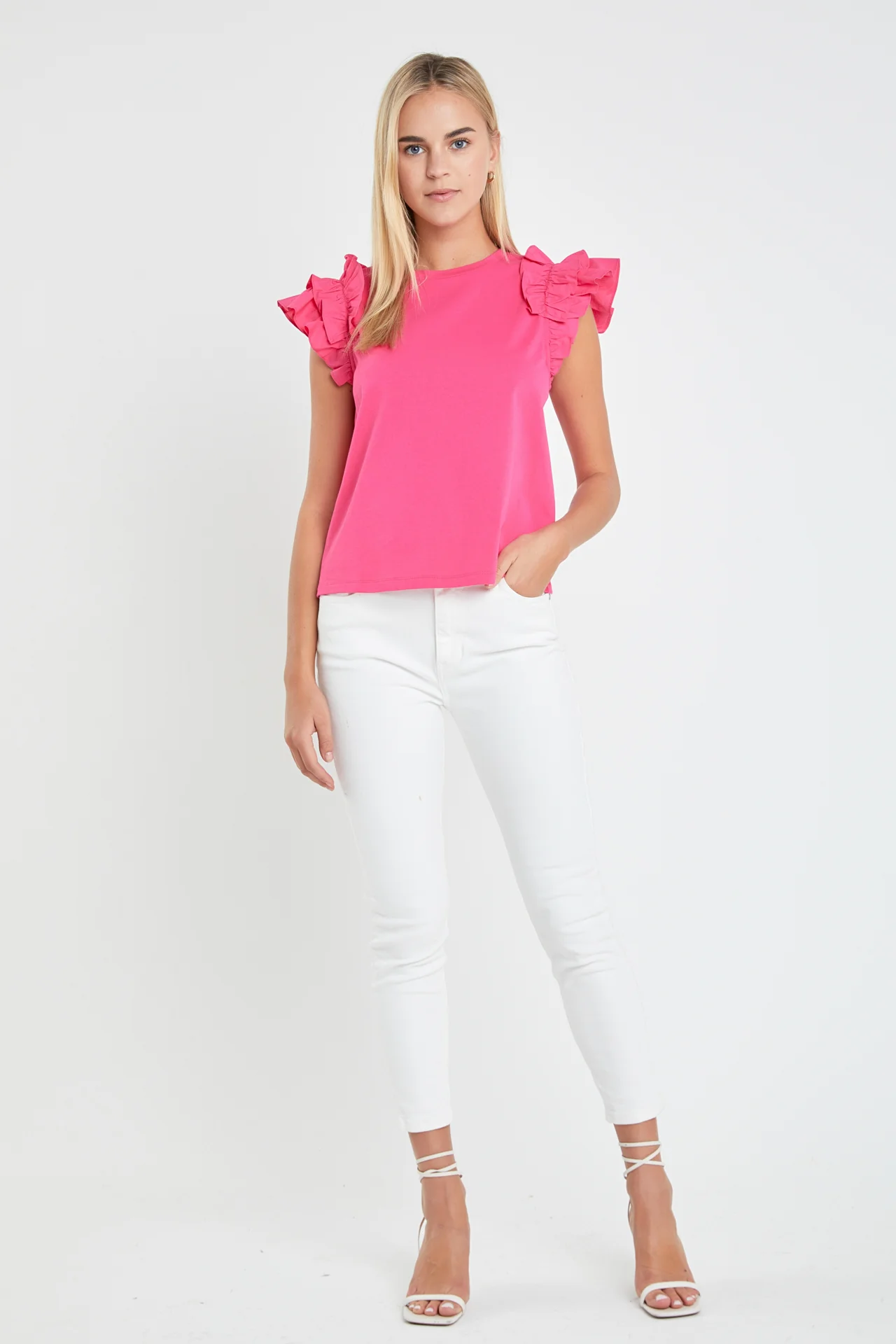 Mixed Media Ruffle Detail T-shirt - Image 26