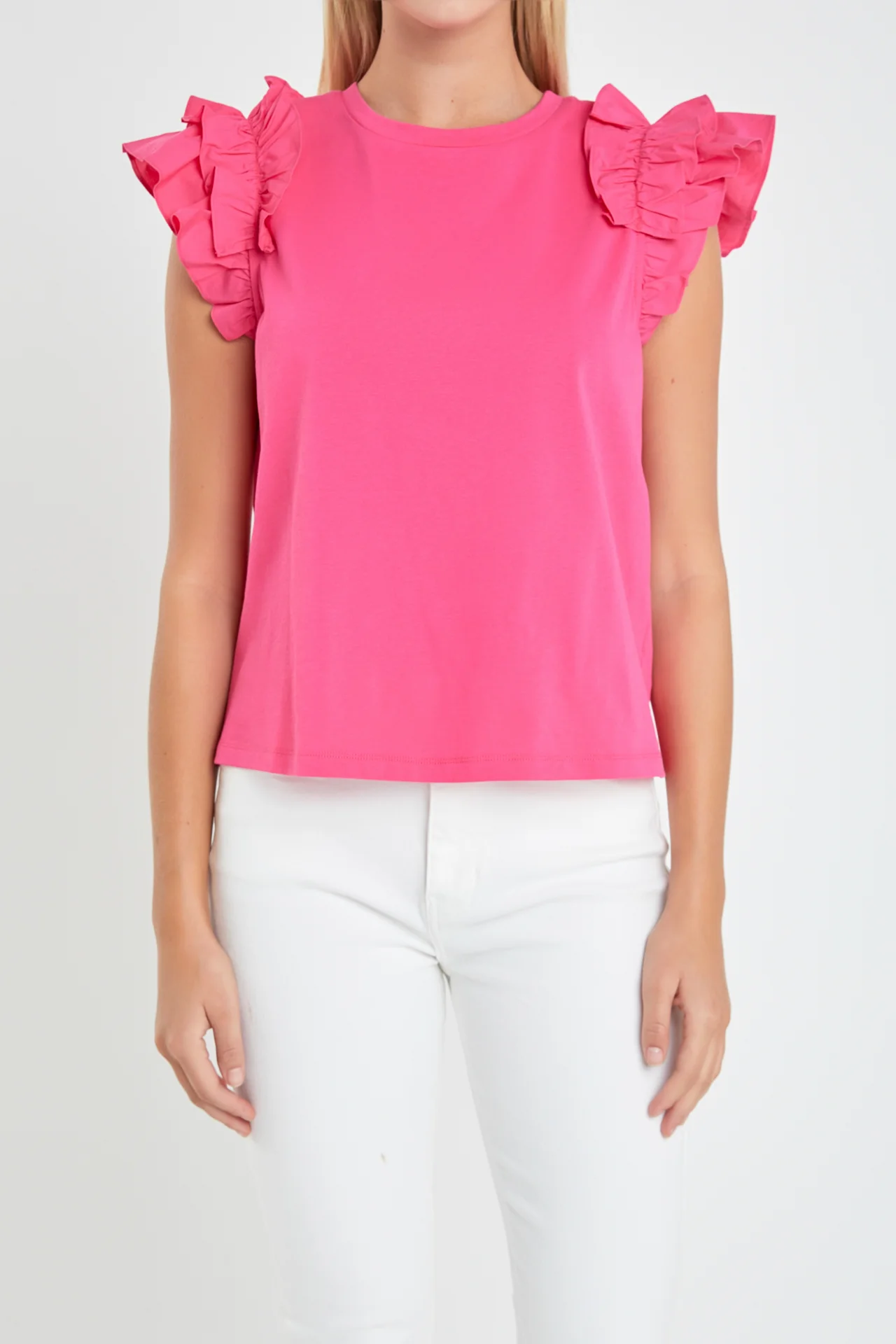 Mixed Media Ruffle Detail T-shirt - Image 27