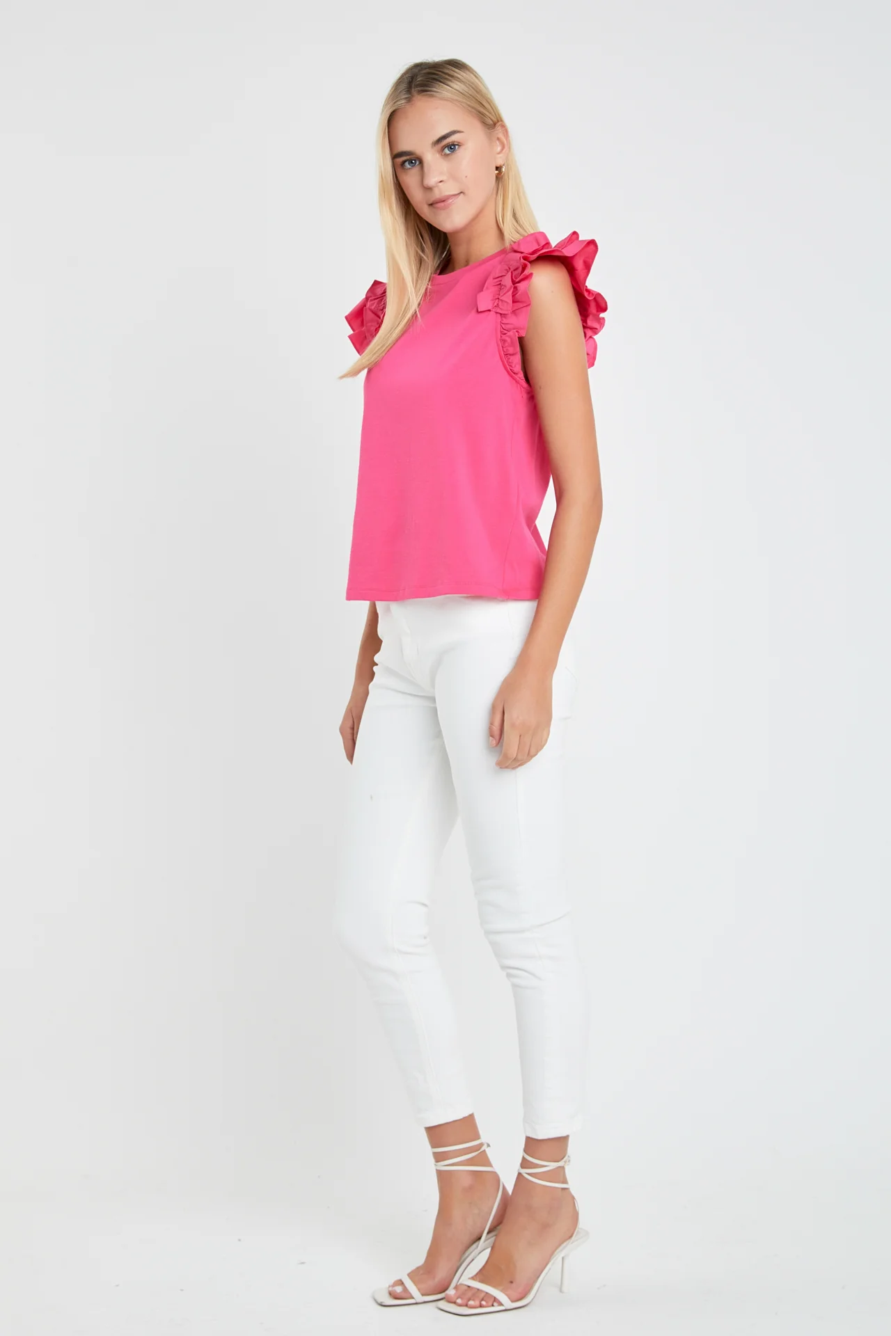 Mixed Media Ruffle Detail T-shirt - Image 28
