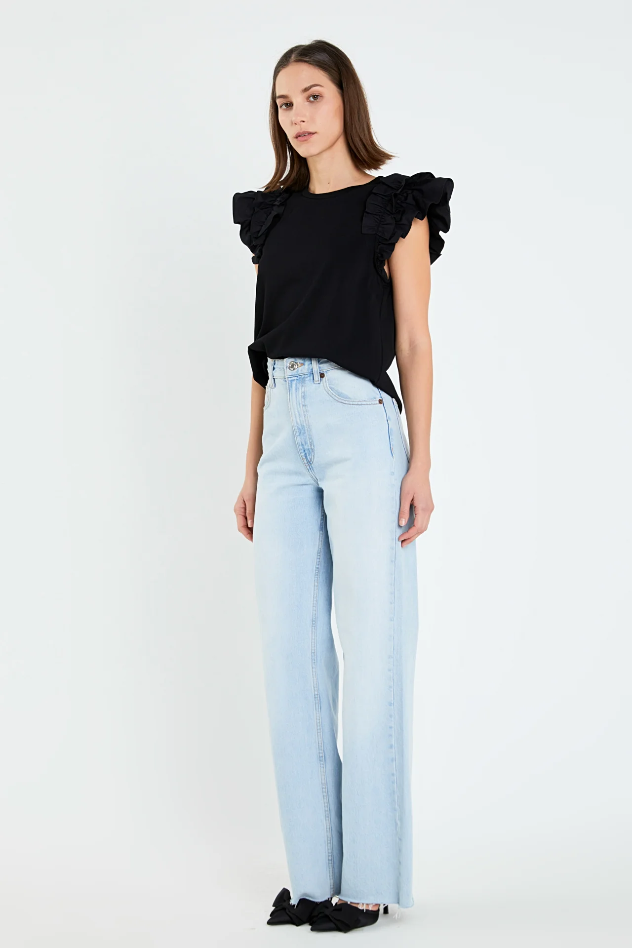 Mixed Media Ruffle Detail T-shirt - Image 3