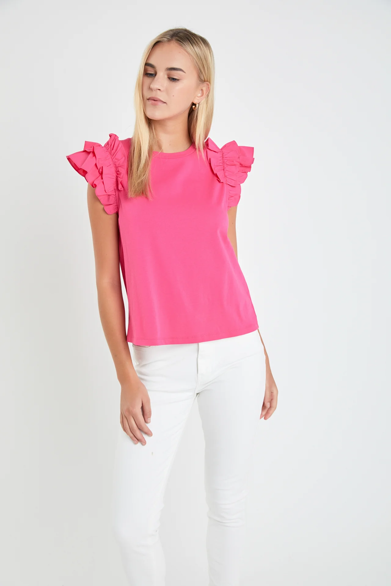 Mixed Media Ruffle Detail T-shirt - Image 30