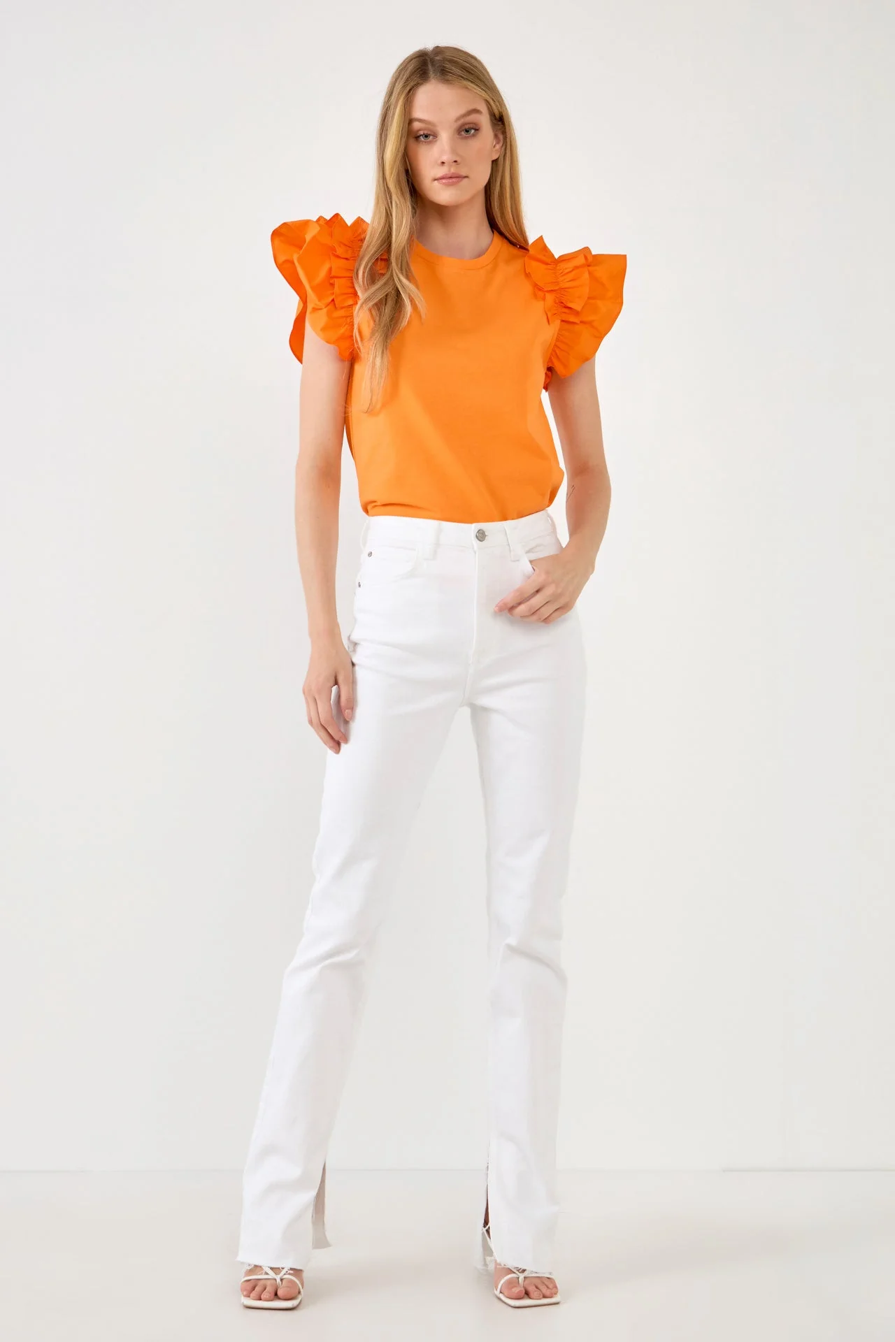 Mixed Media Ruffle Detail T-shirt - Image 31