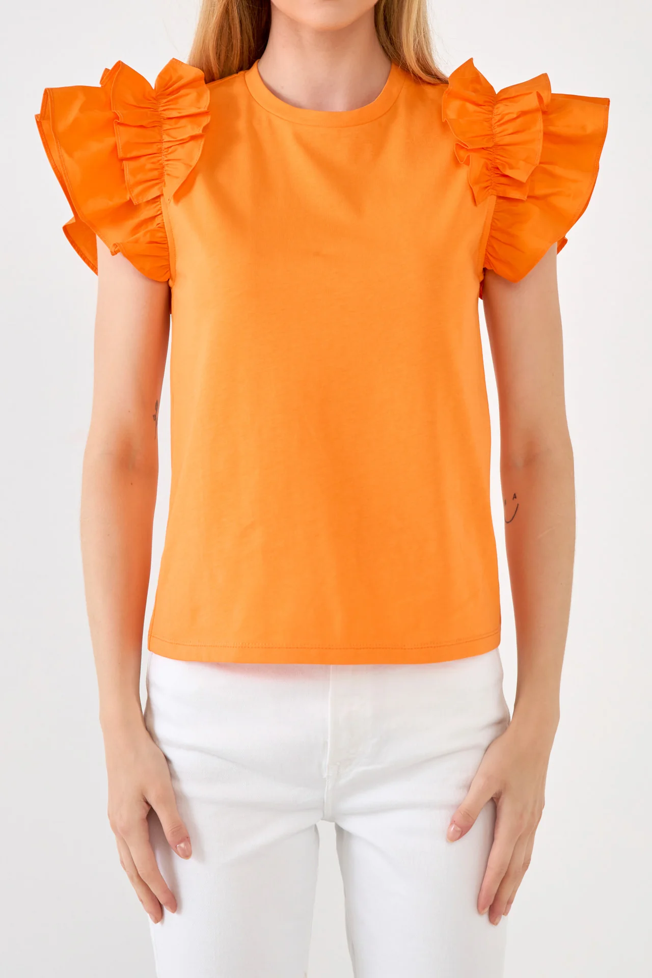 Mixed Media Ruffle Detail T-shirt - Image 32