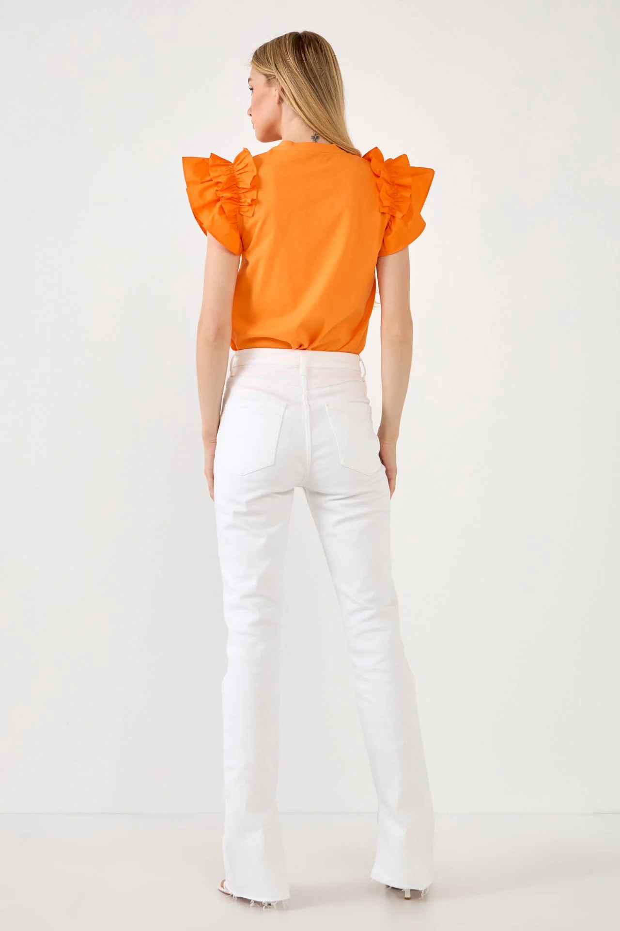 Mixed Media Ruffle Detail T-shirt - Image 34
