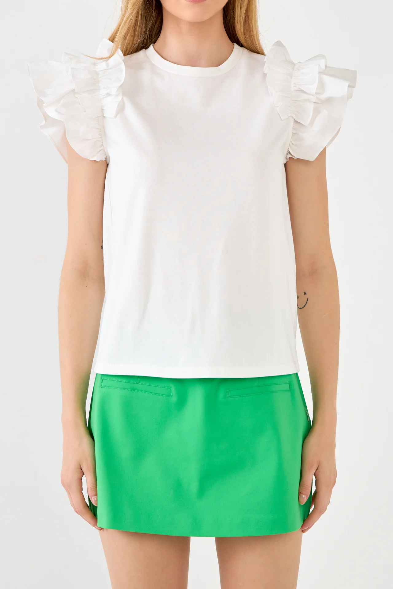 Mixed Media Ruffle Detail T-shirt - Image 37