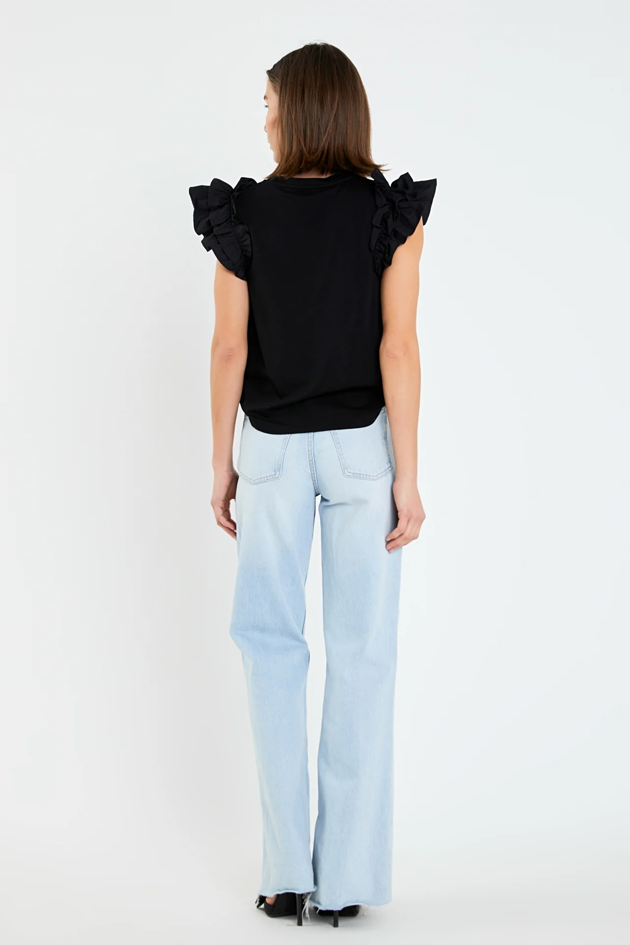 Mixed Media Ruffle Detail T-shirt - Image 4