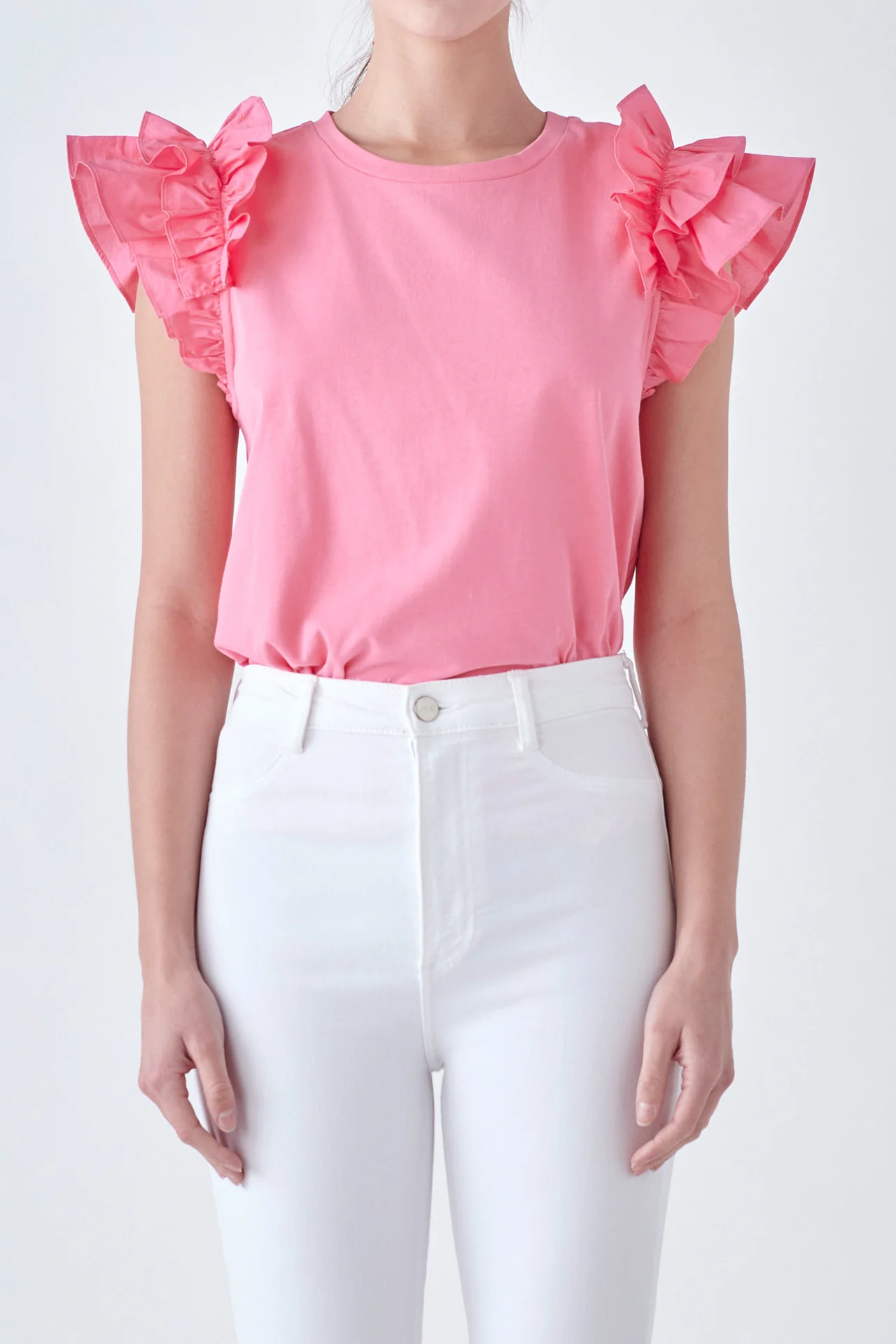 Mixed Media Ruffle Detail T-shirt - Image 42