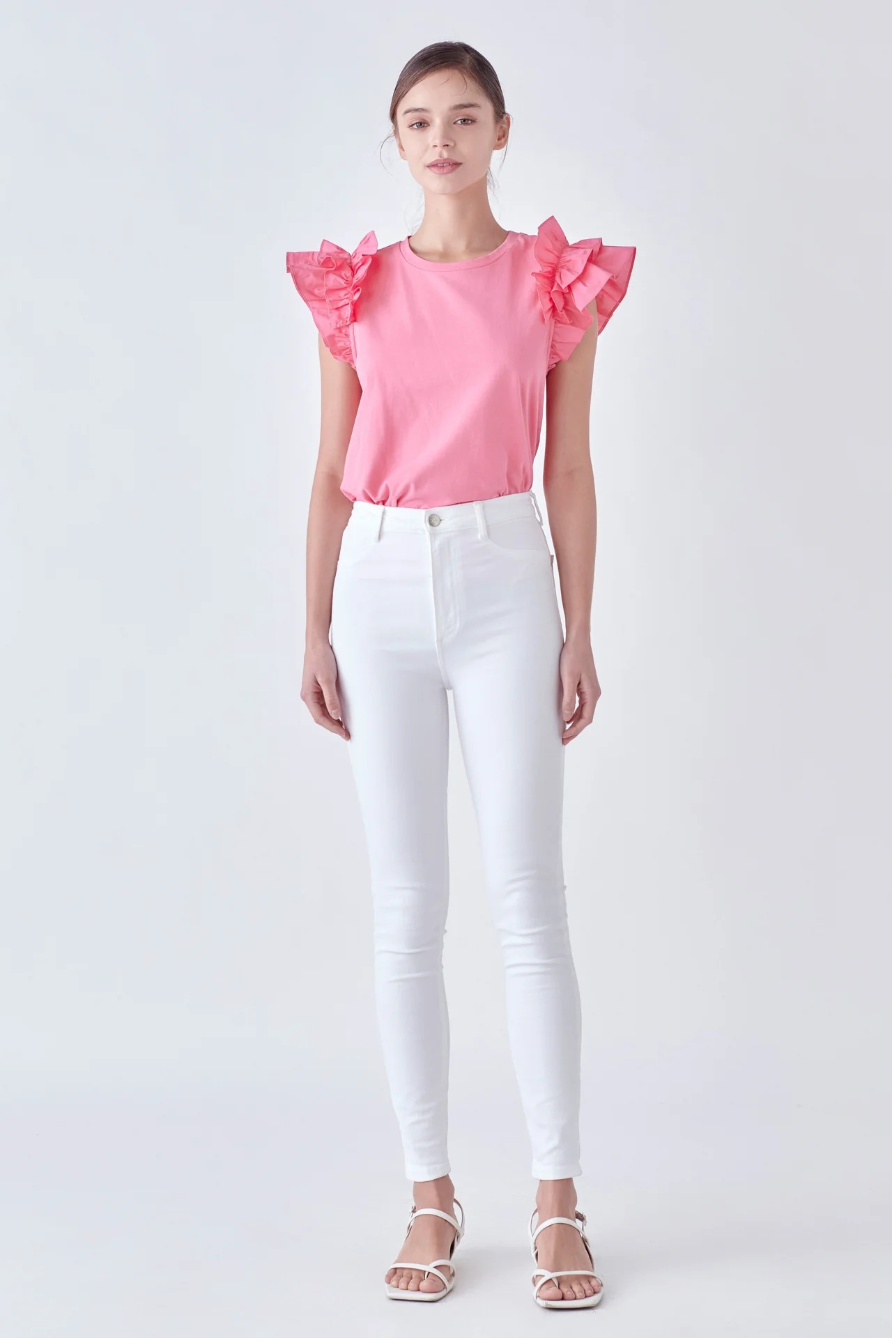 Mixed Media Ruffle Detail T-shirt - Image 43