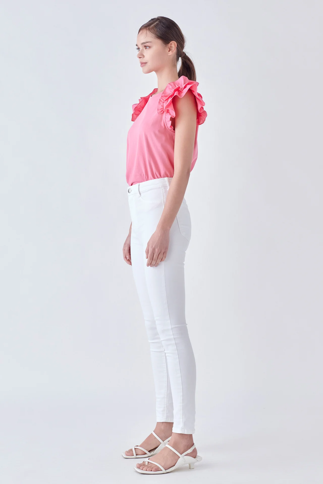 Mixed Media Ruffle Detail T-shirt - Image 44