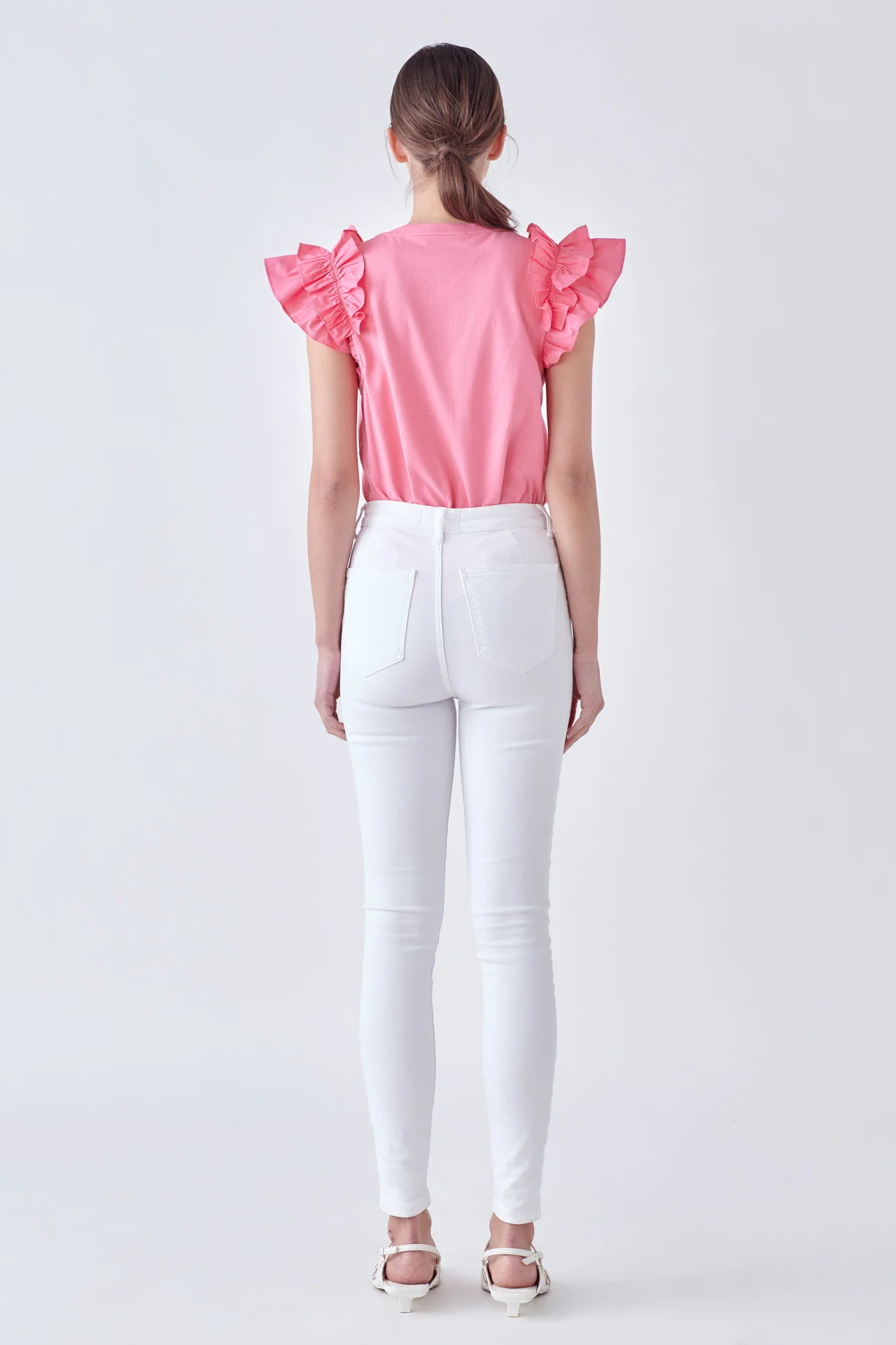 Mixed Media Ruffle Detail T-shirt - Image 45