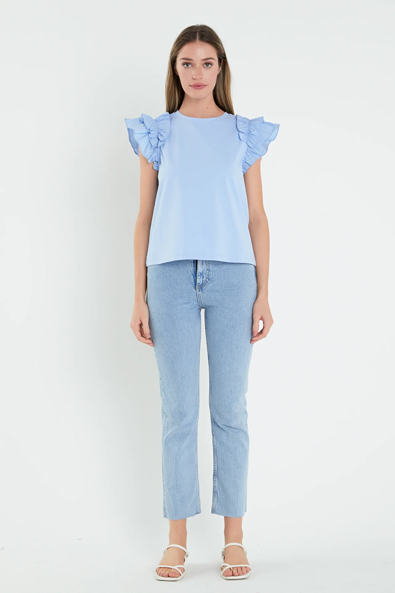 Mixed Media Ruffle Detail T-shirt - Image 6