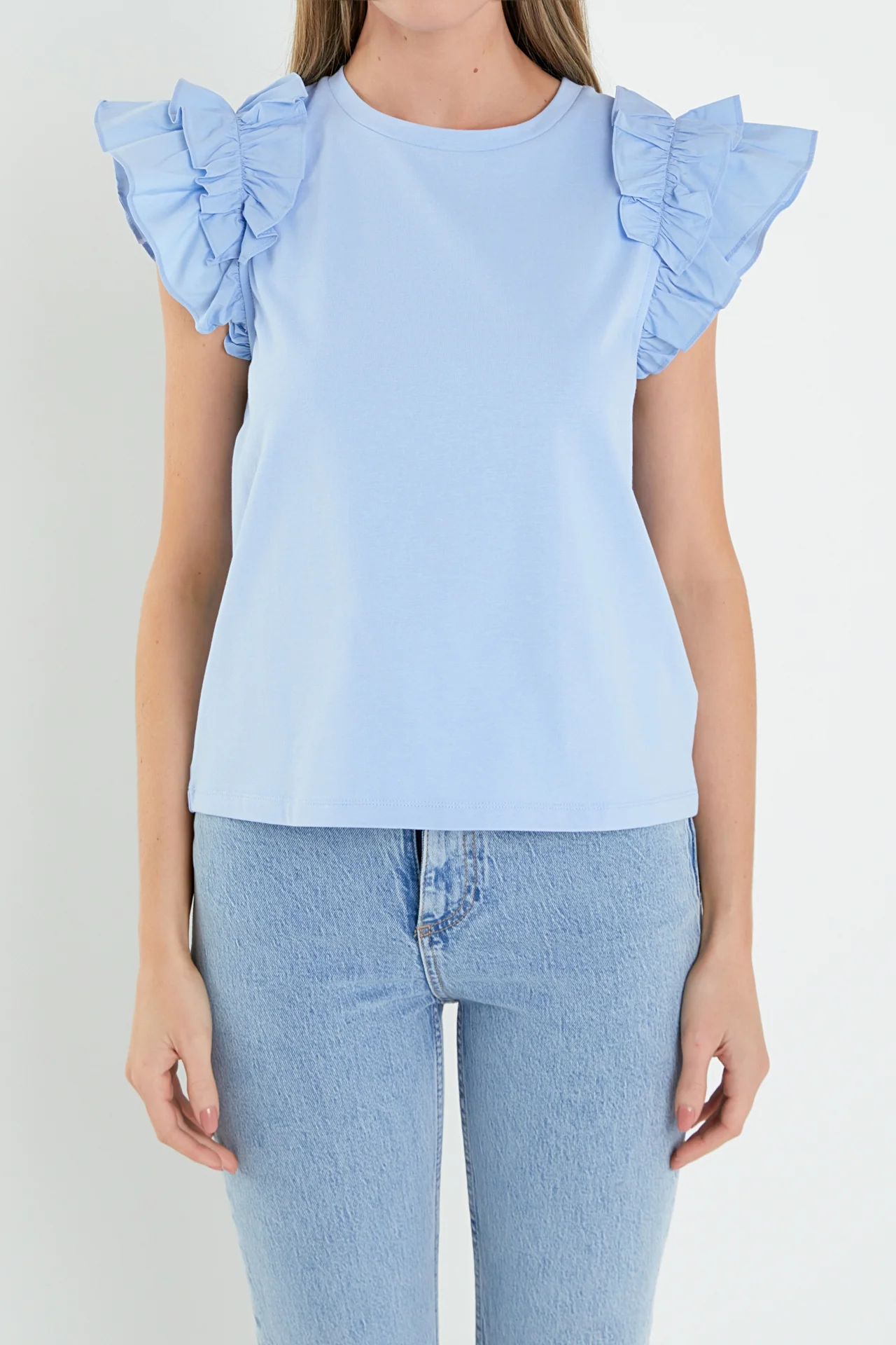 Mixed Media Ruffle Detail T-shirt - Image 7