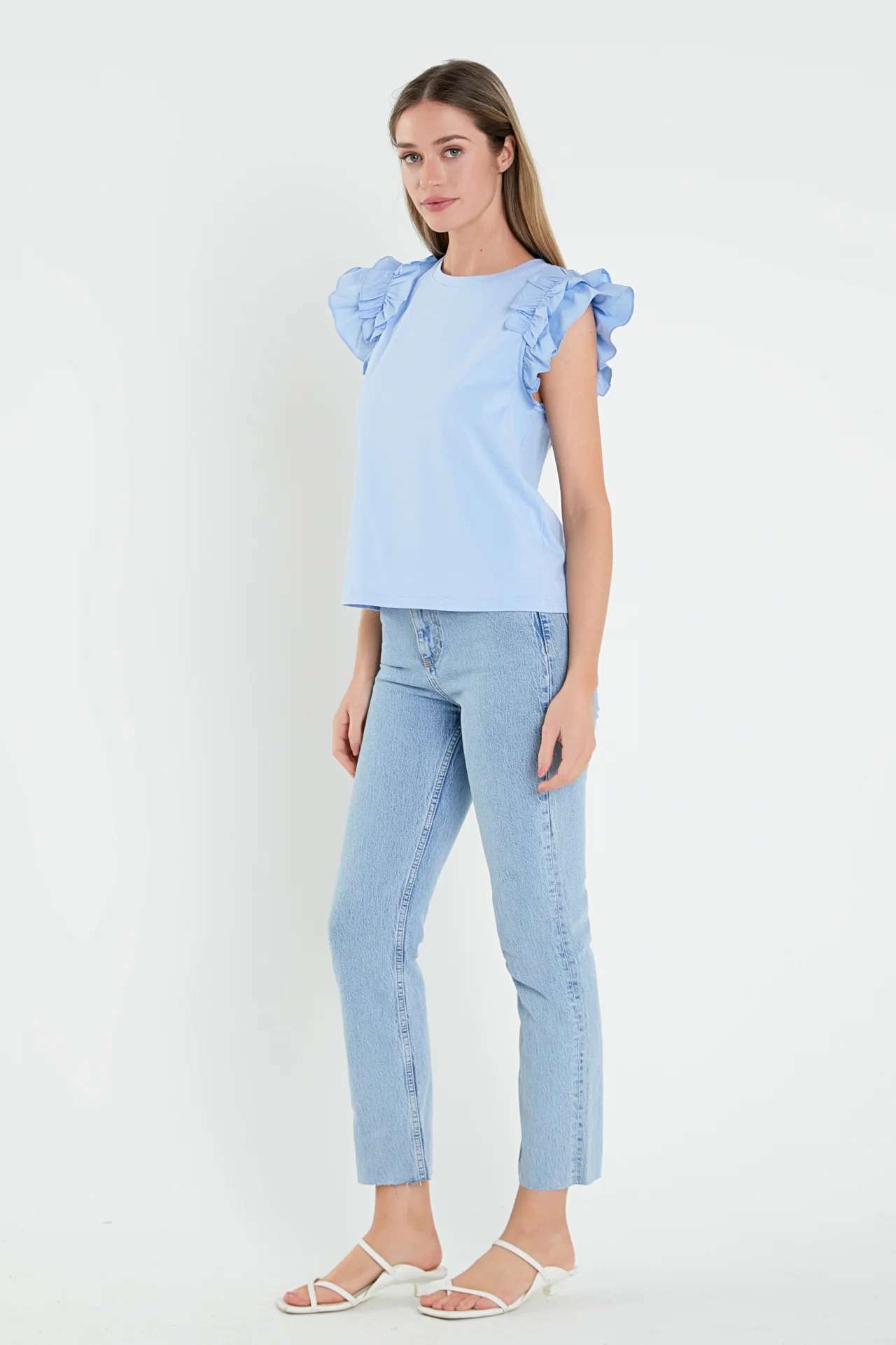Mixed Media Ruffle Detail T-shirt - Image 8