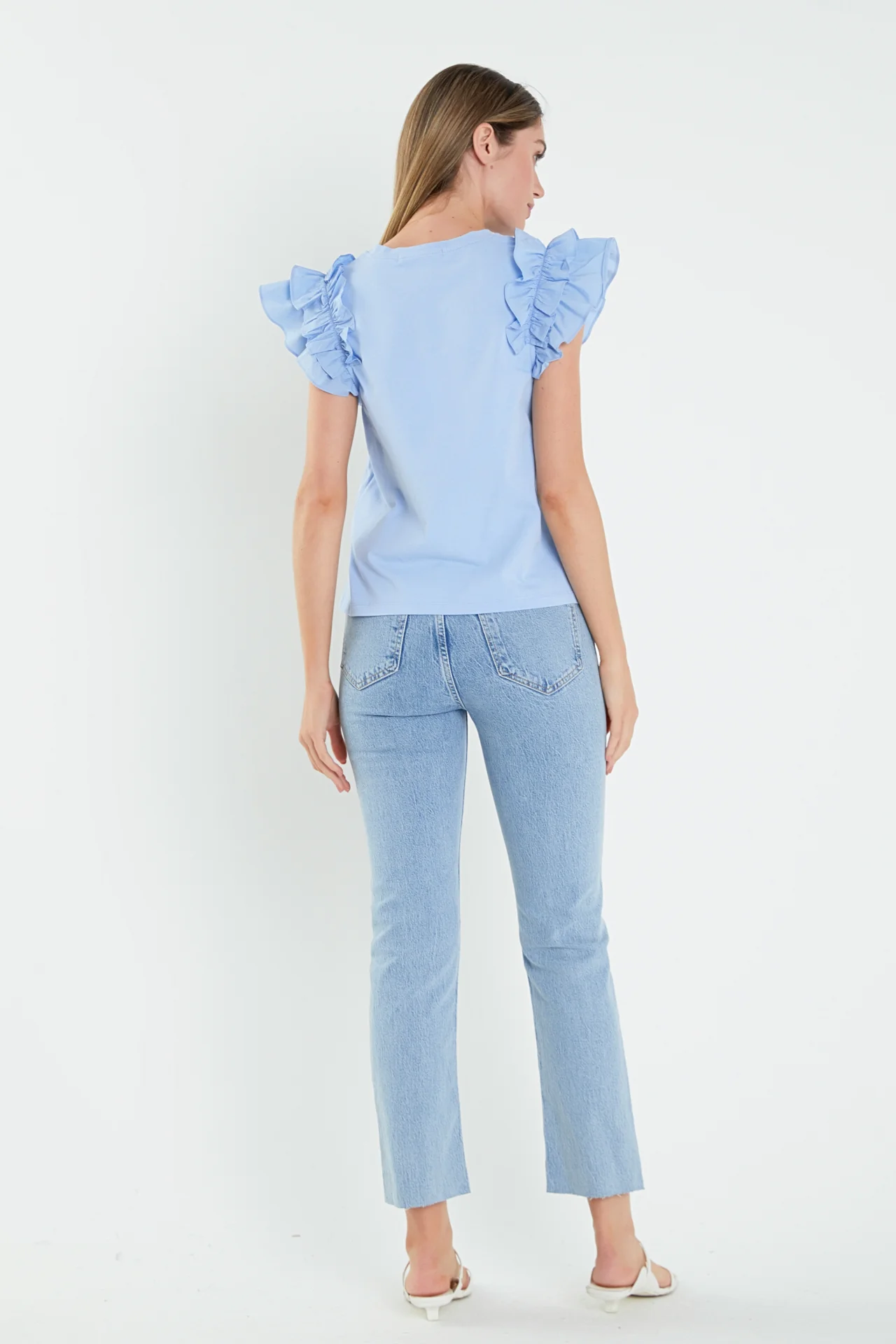 Mixed Media Ruffle Detail T-shirt - Image 9