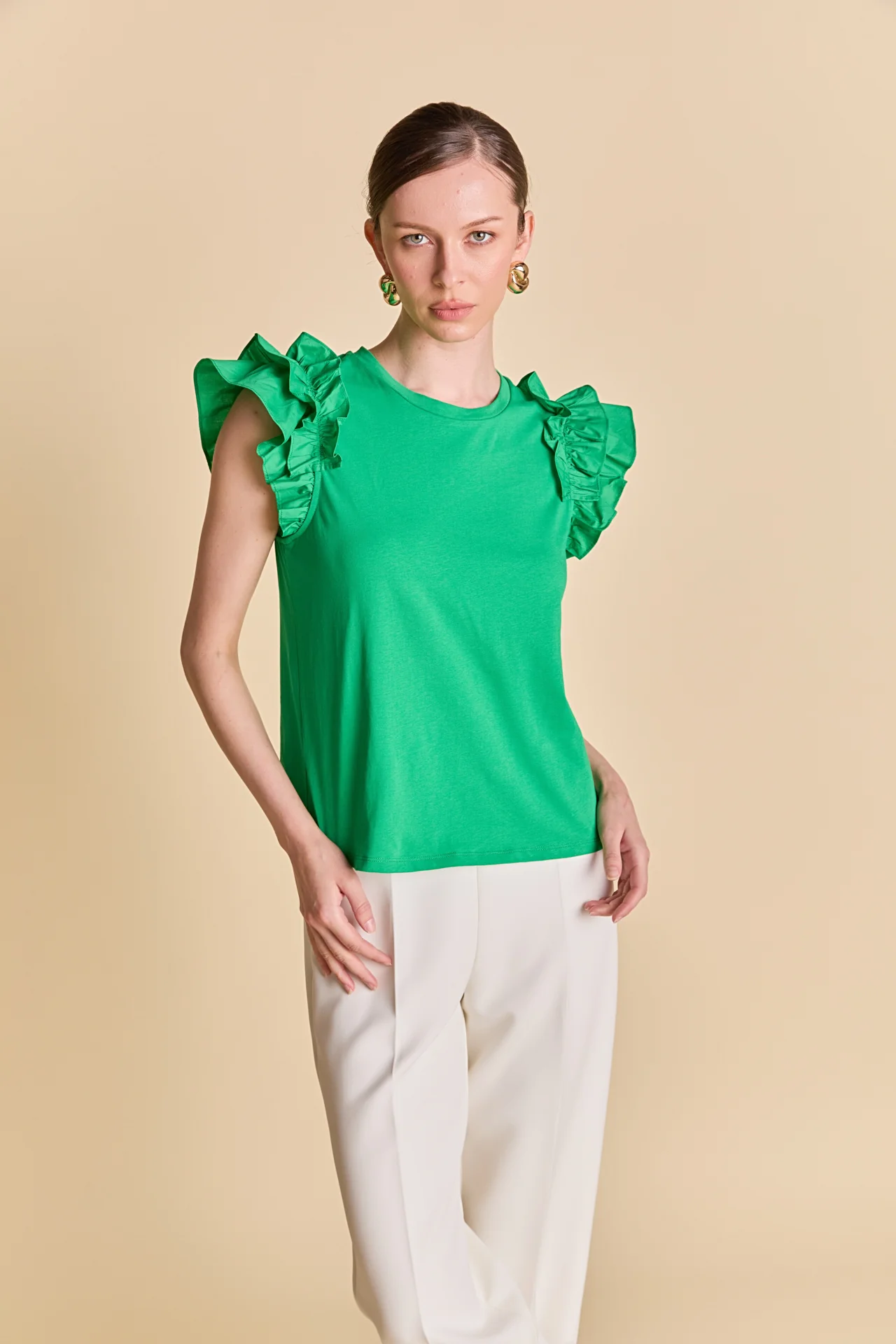 Mixed Media Ruffle Detail T-shirt - Image 11