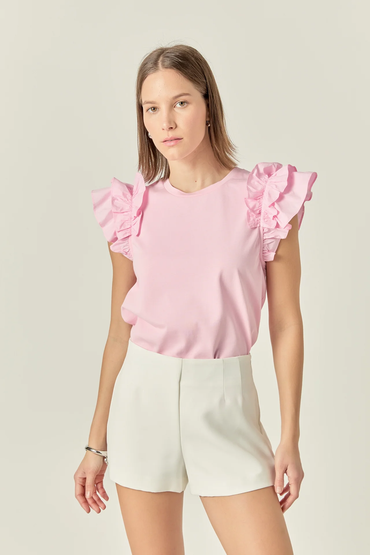Mixed Media Ruffle Detail T-shirt - Image 16