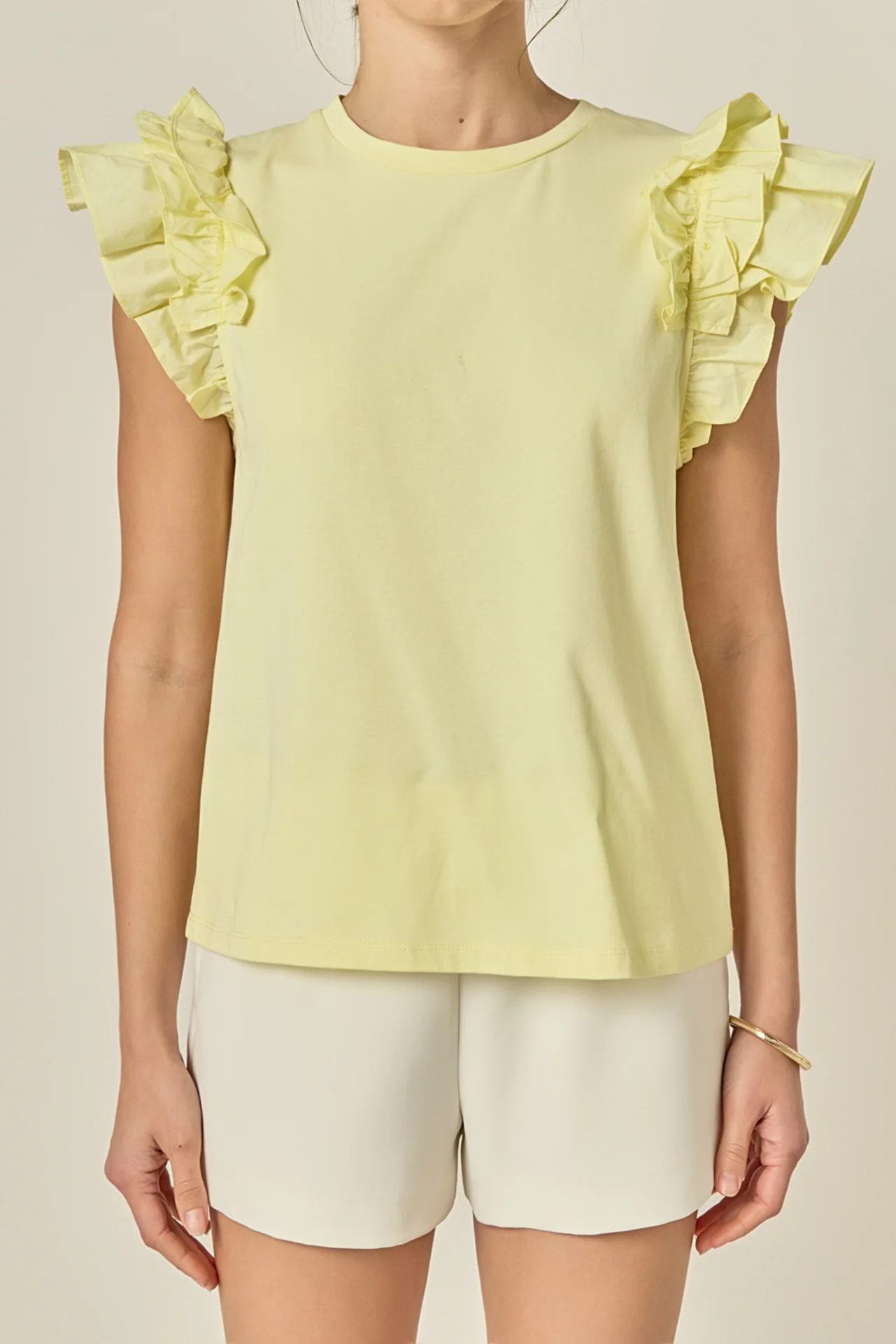 Mixed Media Ruffle Detail T-shirt - Image 2