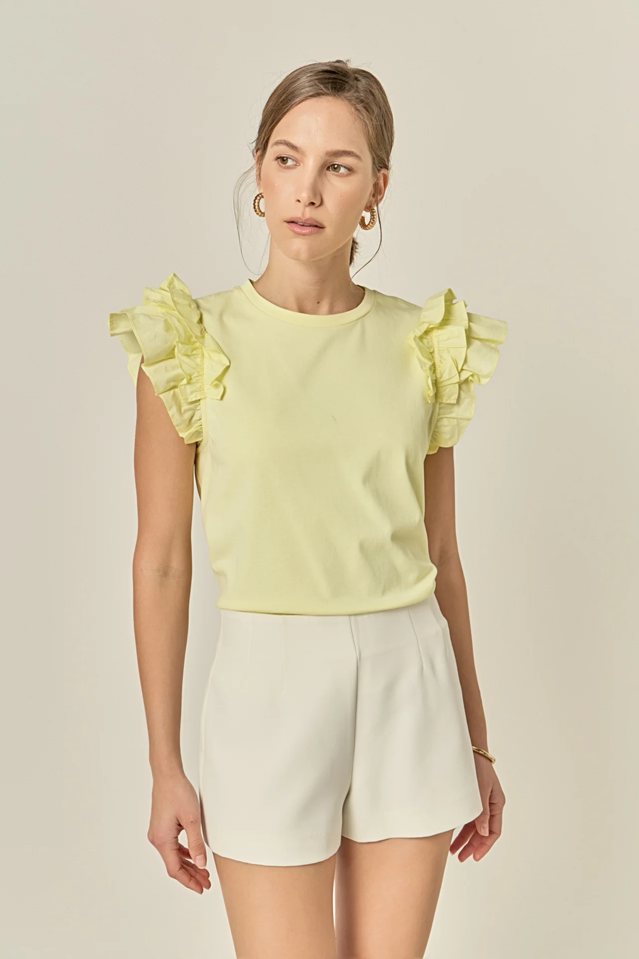 Mixed Media Ruffle Detail T-shirt - Image 5