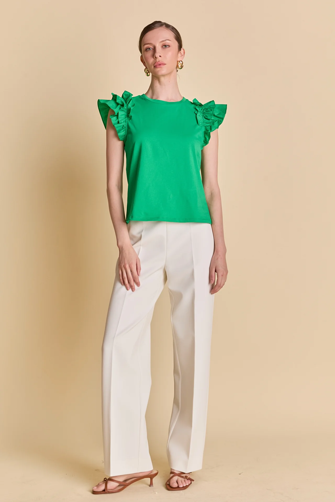 Mixed Media Ruffle Detail T-shirt - Image 7