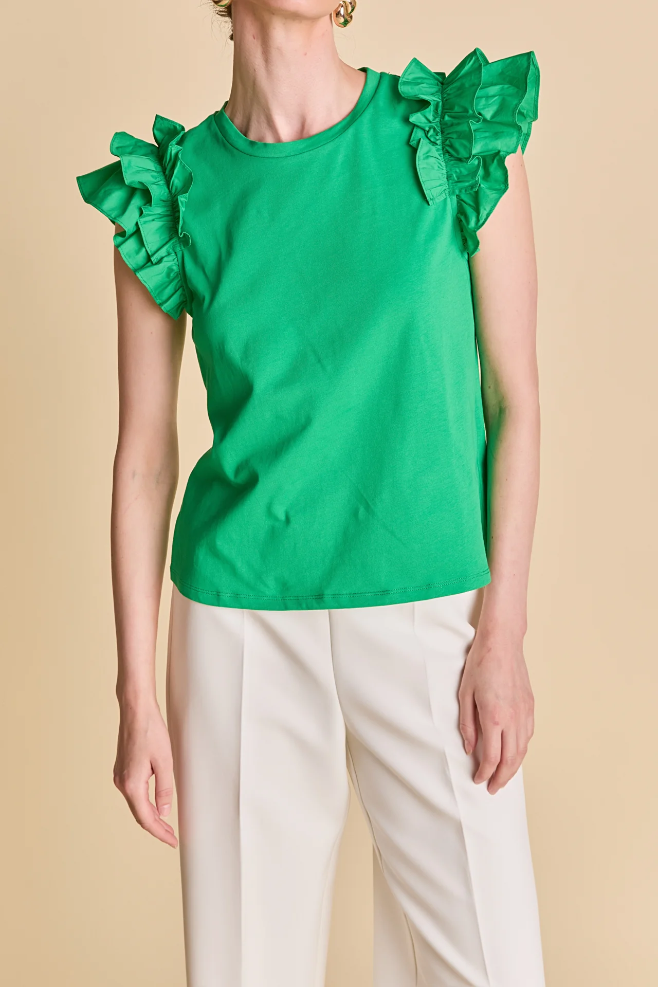 Mixed Media Ruffle Detail T-shirt - Image 8