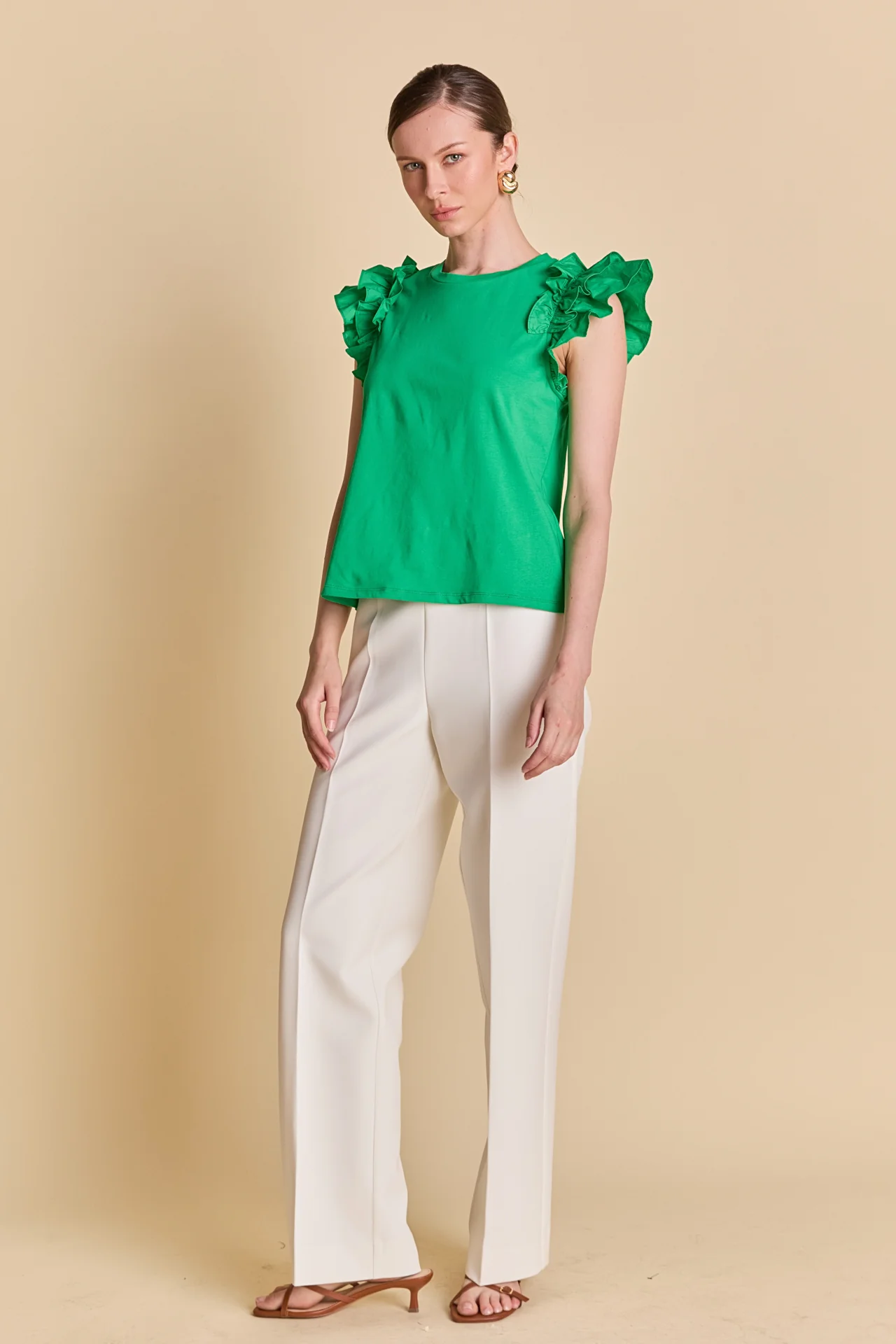 Mixed Media Ruffle Detail T-shirt - Image 9