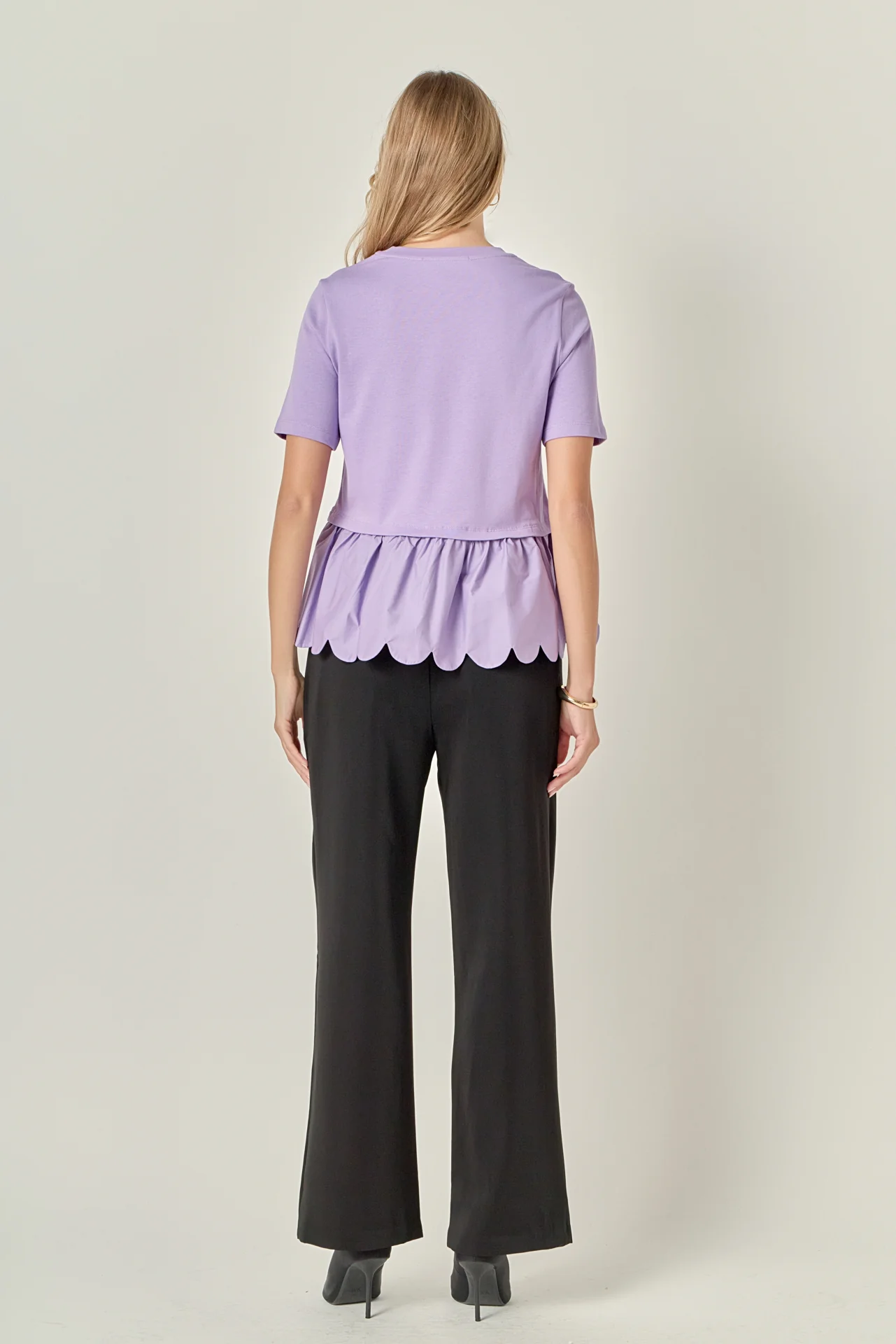 Mixed Media Scallop Detail T-shirt - Image 14