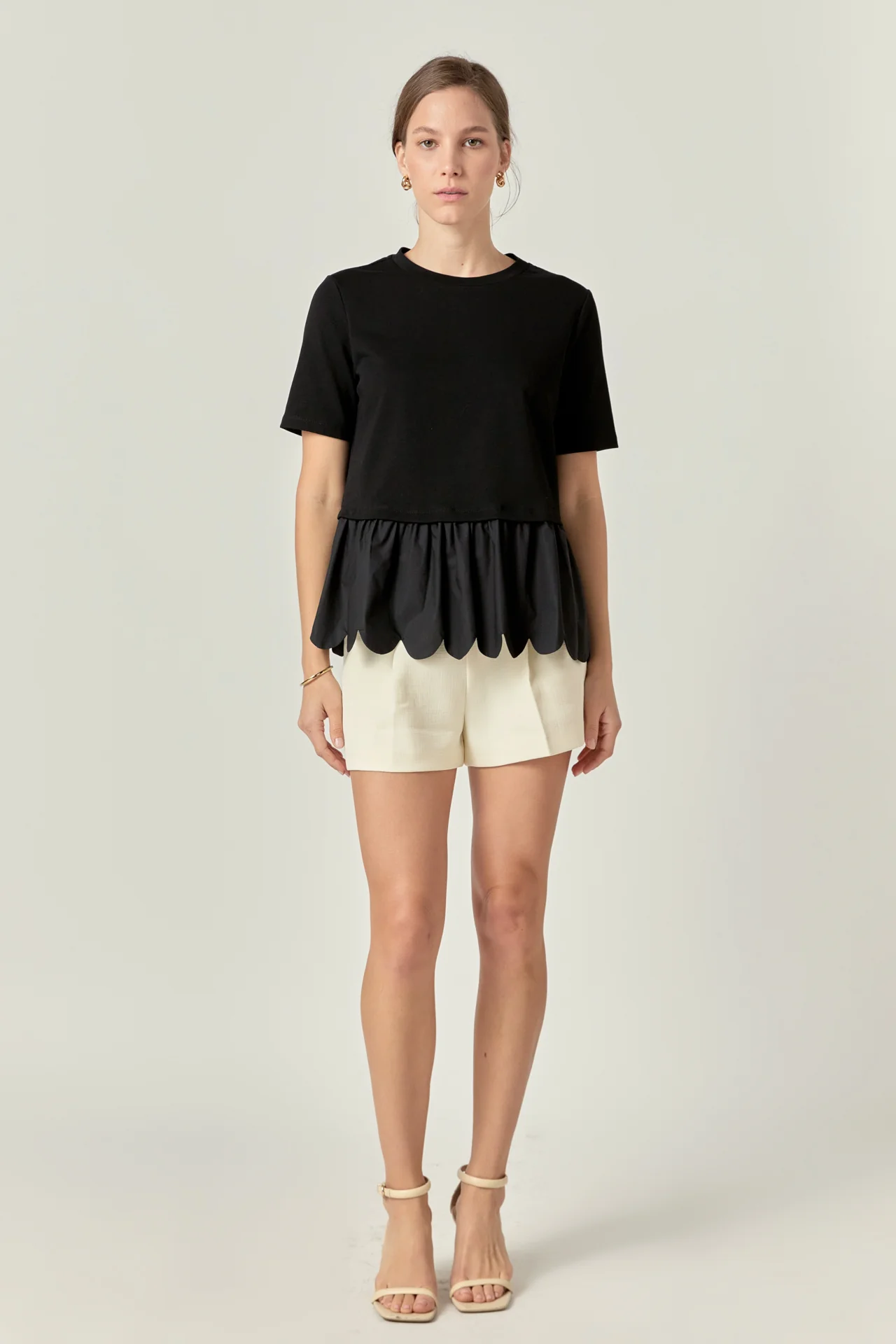 Mixed Media Scallop Detail T-shirt - Image 16