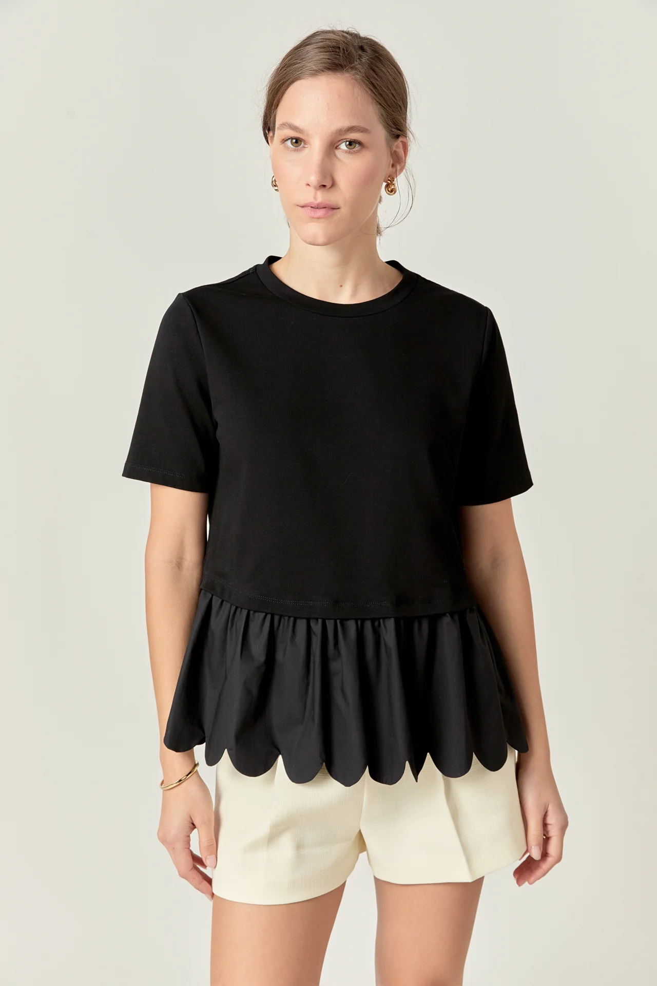 Mixed Media Scallop Detail T-shirt - Image 19
