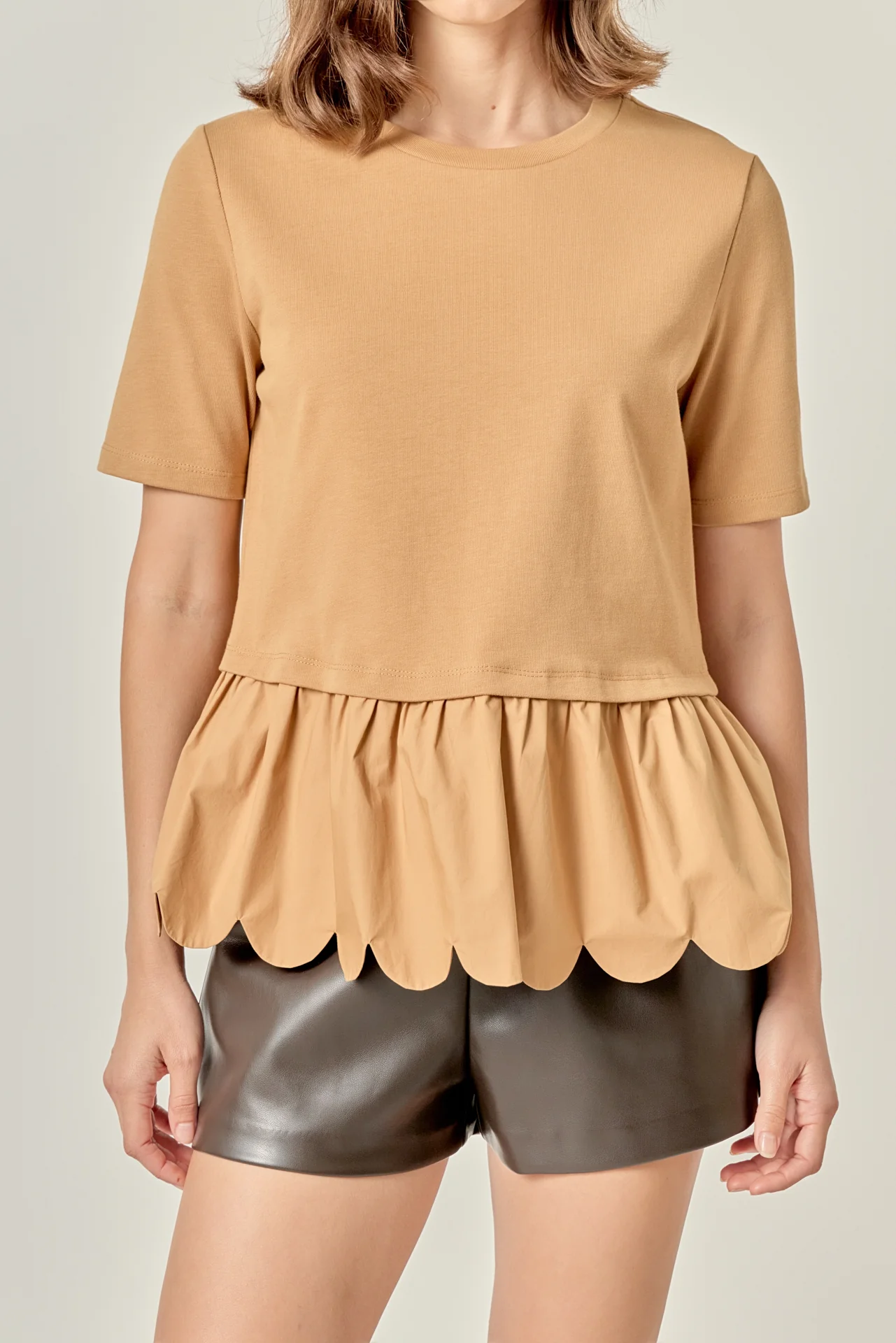 Mixed Media Scallop Detail T-shirt - Image 2