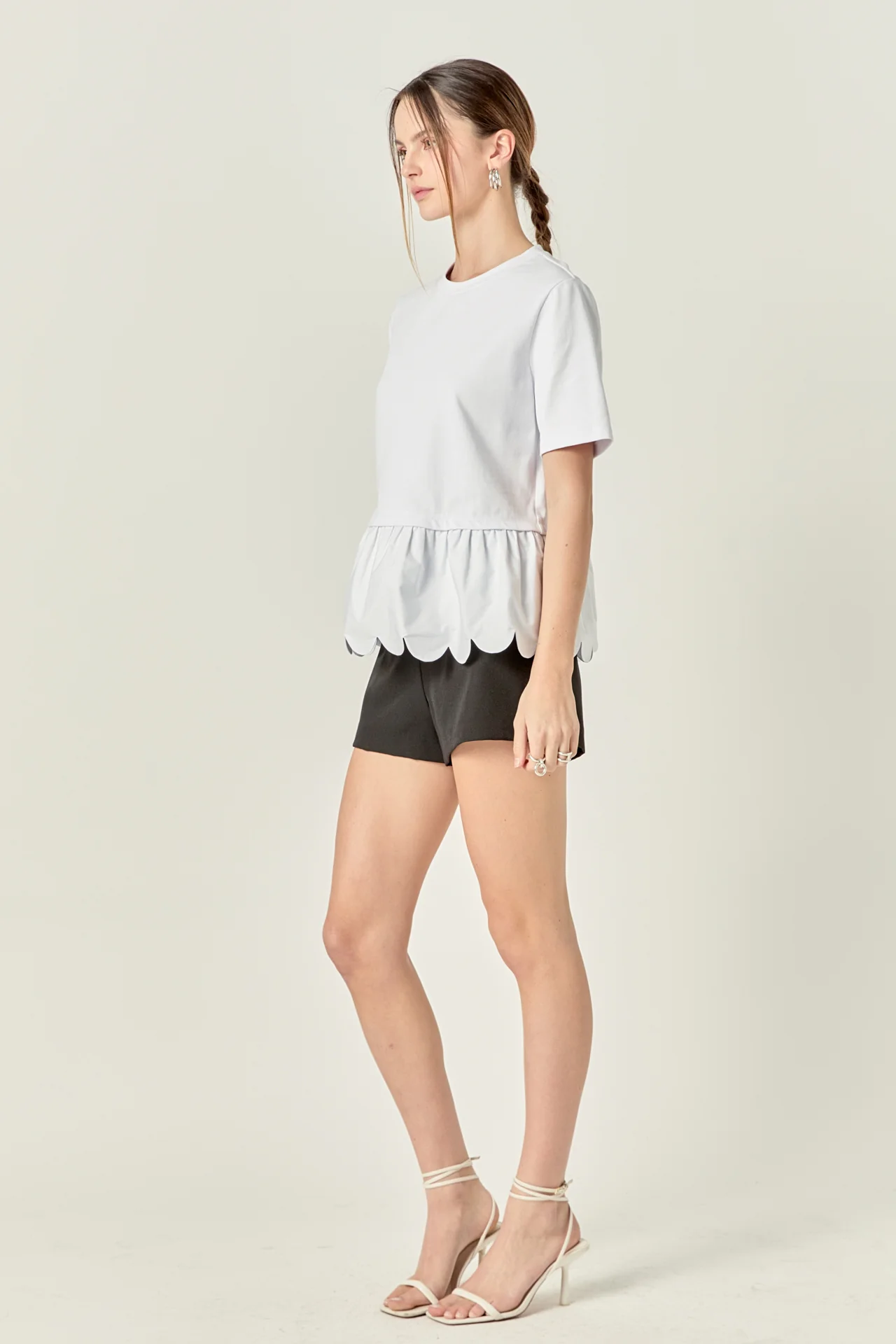 Mixed Media Scallop Detail T-shirt - Image 23