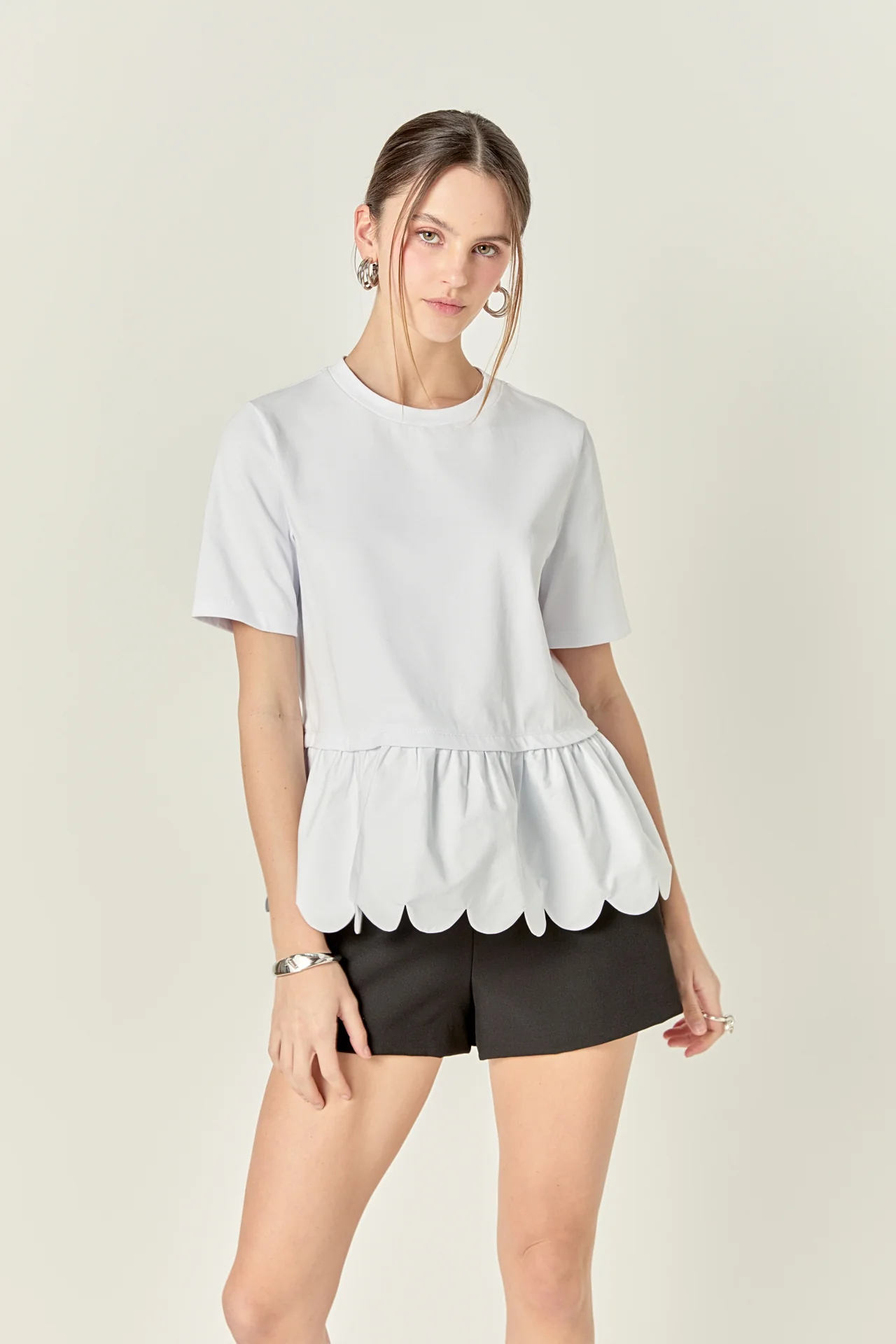 Mixed Media Scallop Detail T-shirt - Image 25