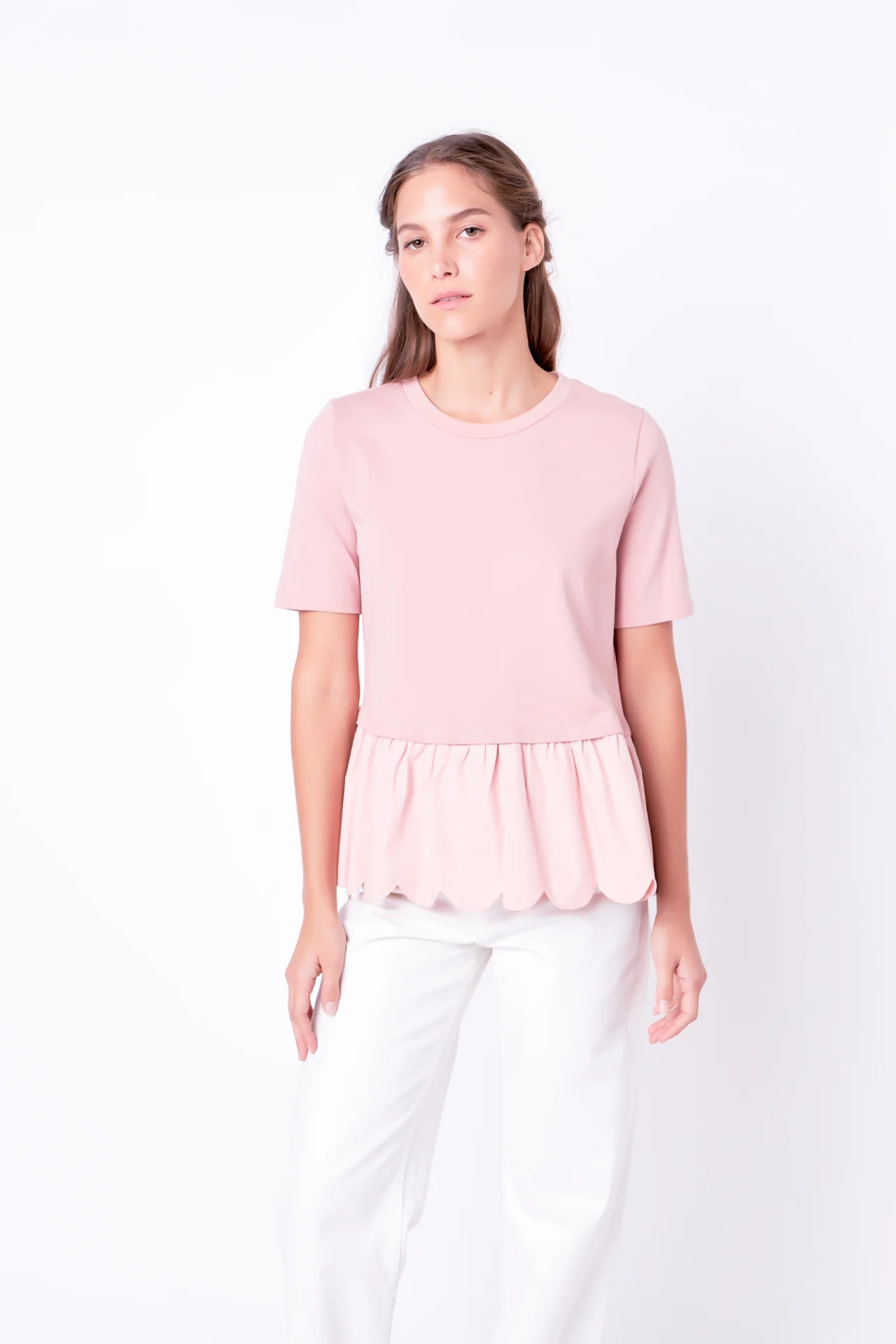 Mixed Media Scallop Detail T-shirt - Image 30