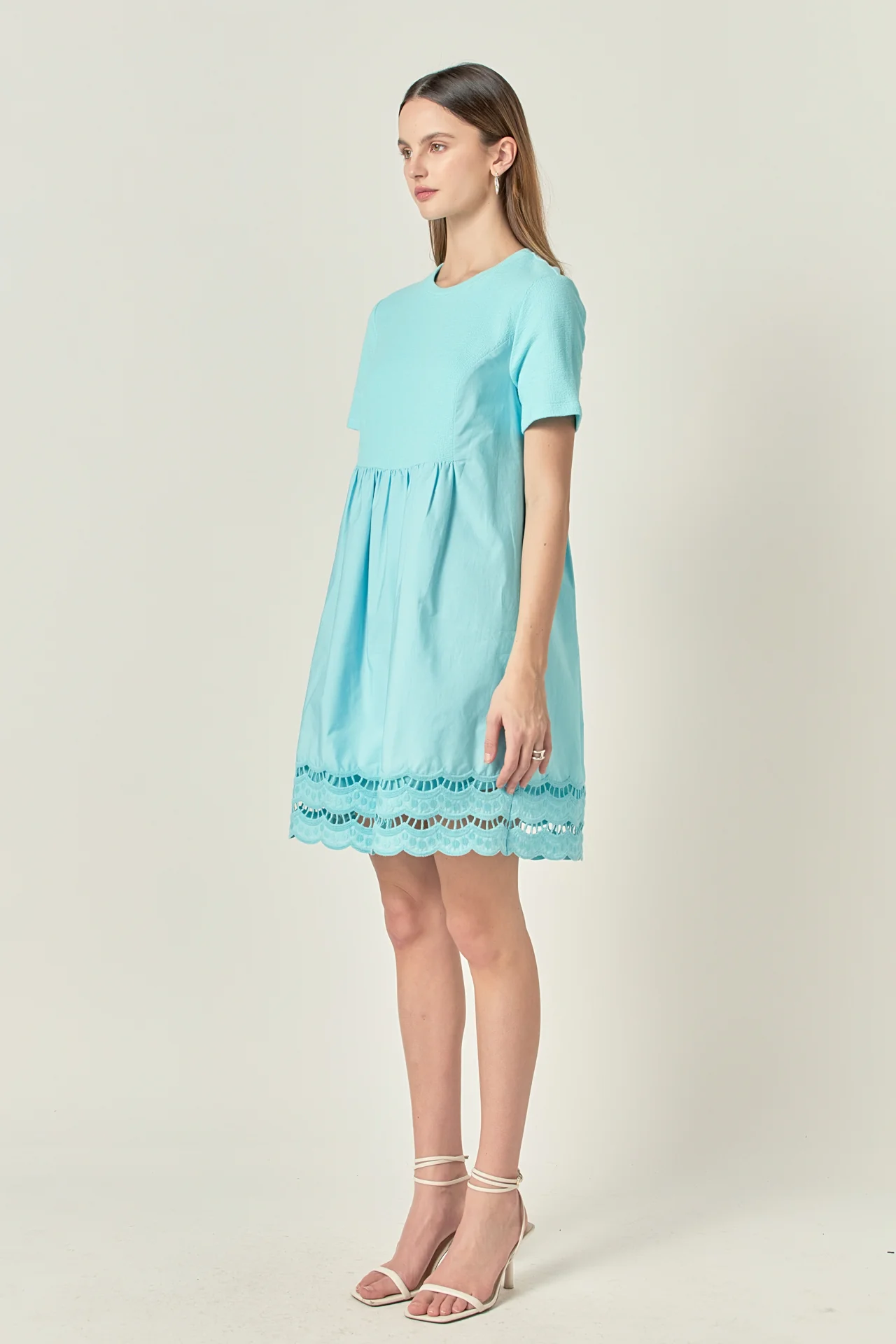 Mixed Media Scallop Lace Mini Dress - Image 10