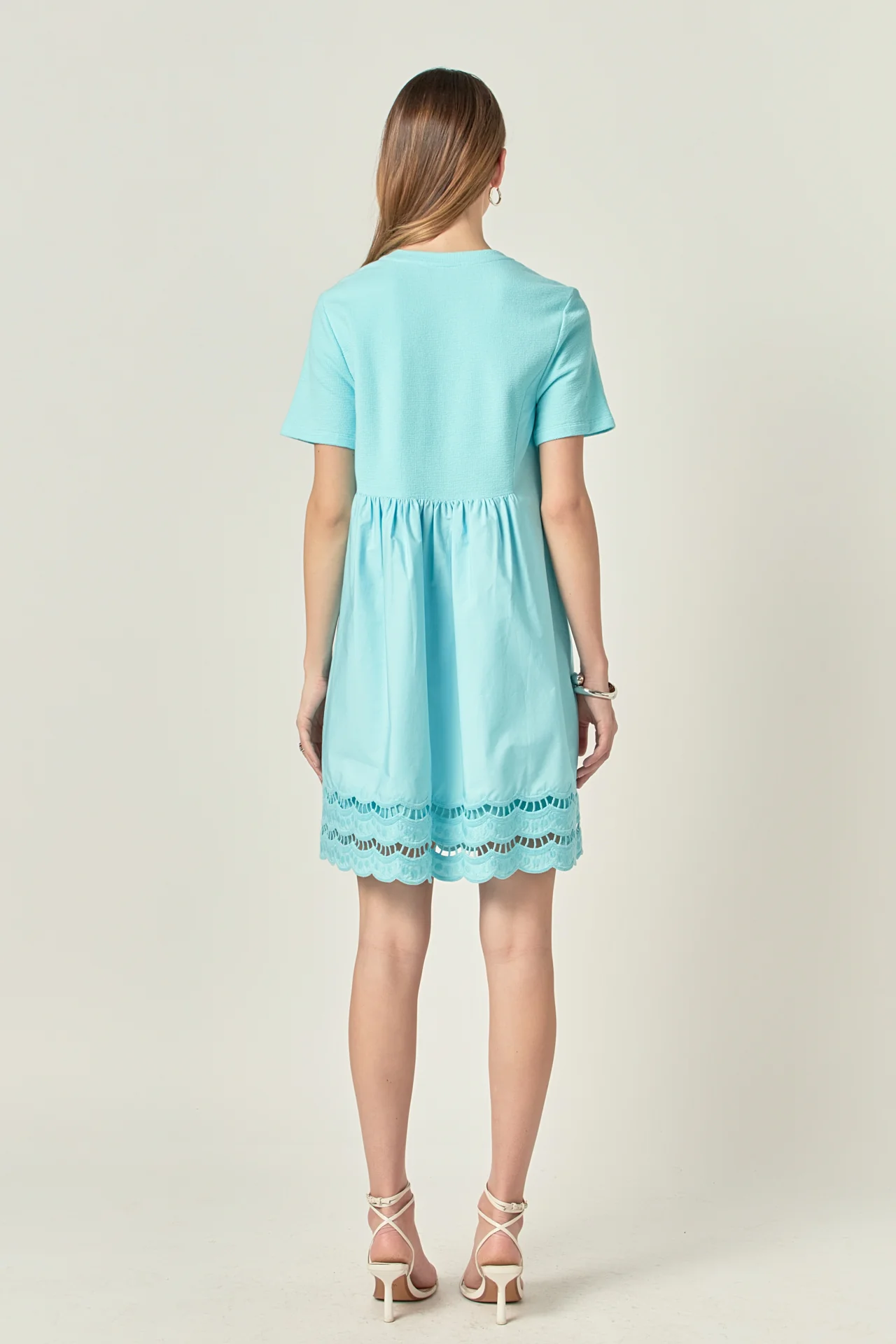 Mixed Media Scallop Lace Mini Dress - Image 11