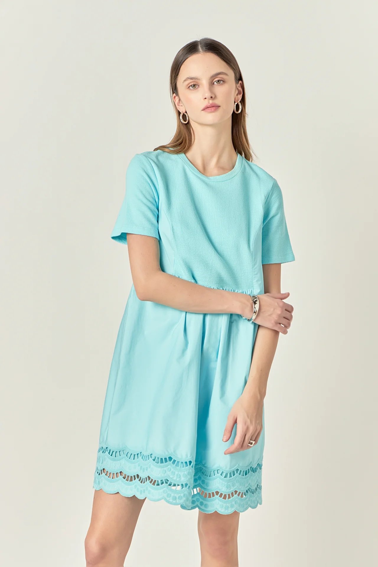 Mixed Media Scallop Lace Mini Dress - Image 12
