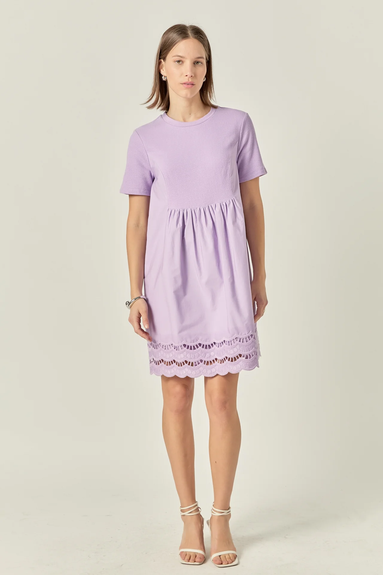 Mixed Media Scallop Lace Mini Dress - Image 13