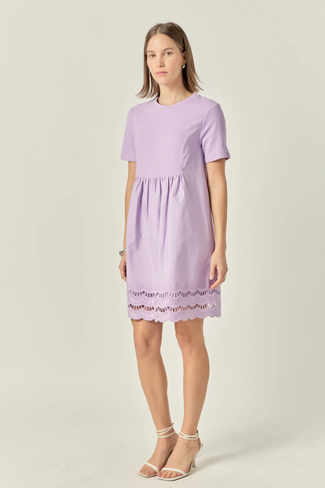 Mixed Media Scallop Lace Mini Dress - Image 15