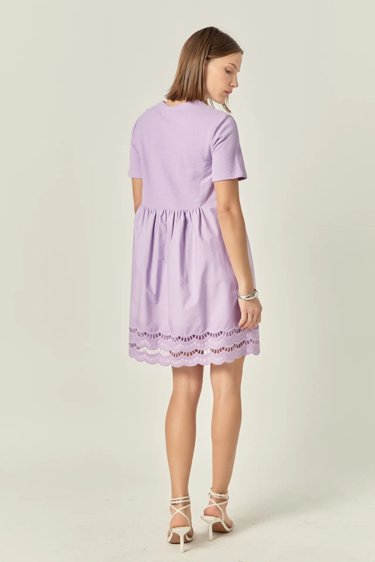 Mixed Media Scallop Lace Mini Dress - Image 16