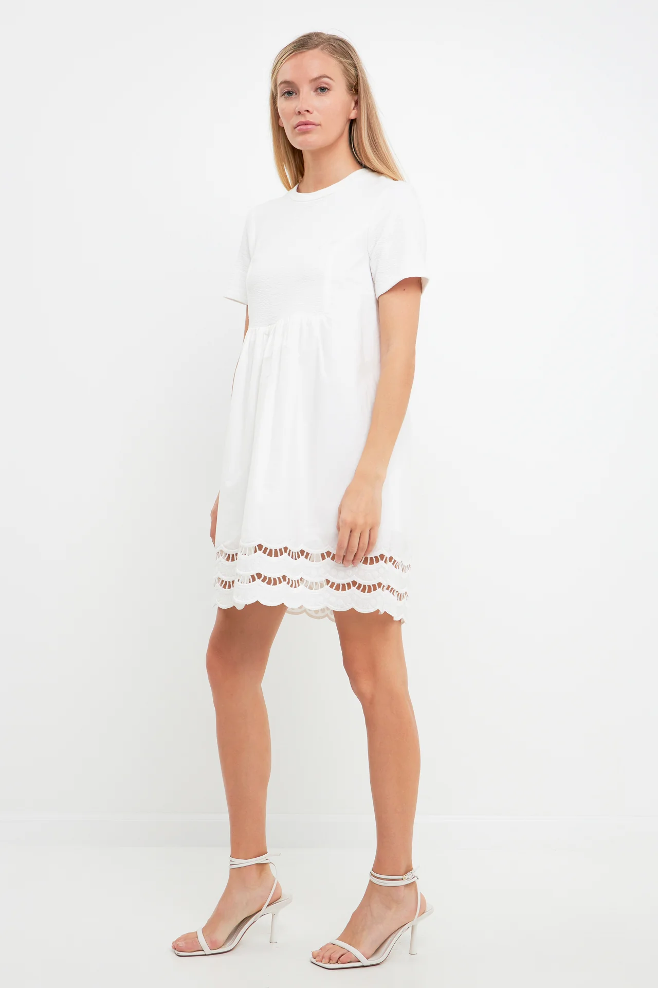 Mixed Media Scallop Lace Mini Dress - Image 19