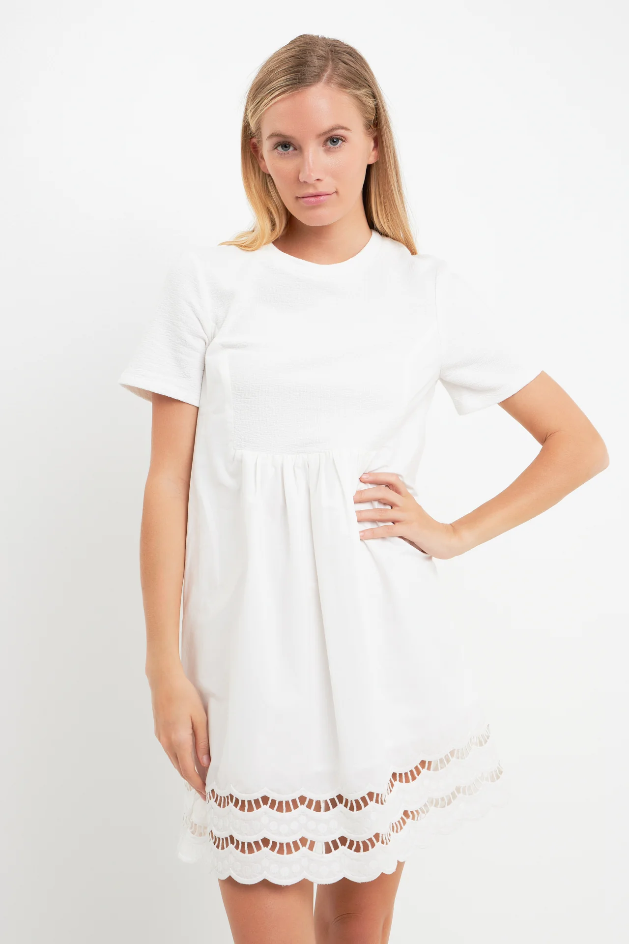 Mixed Media Scallop Lace Mini Dress - Image 21
