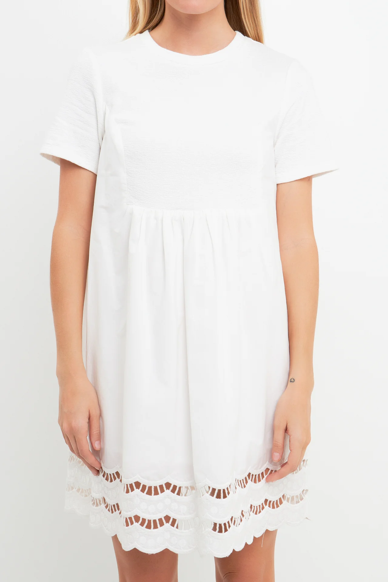 Mixed Media Scallop Lace Mini Dress - Image 22