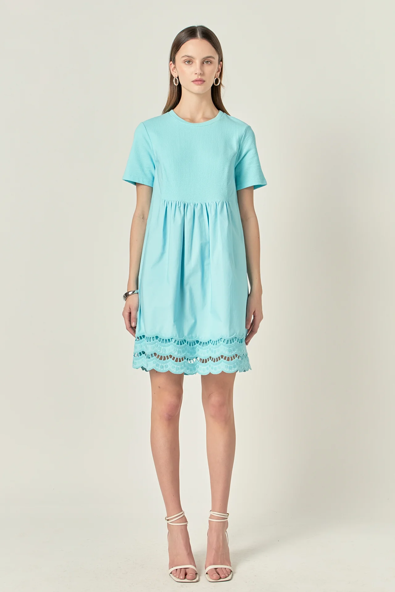 Mixed Media Scallop Lace Mini Dress - Image 8