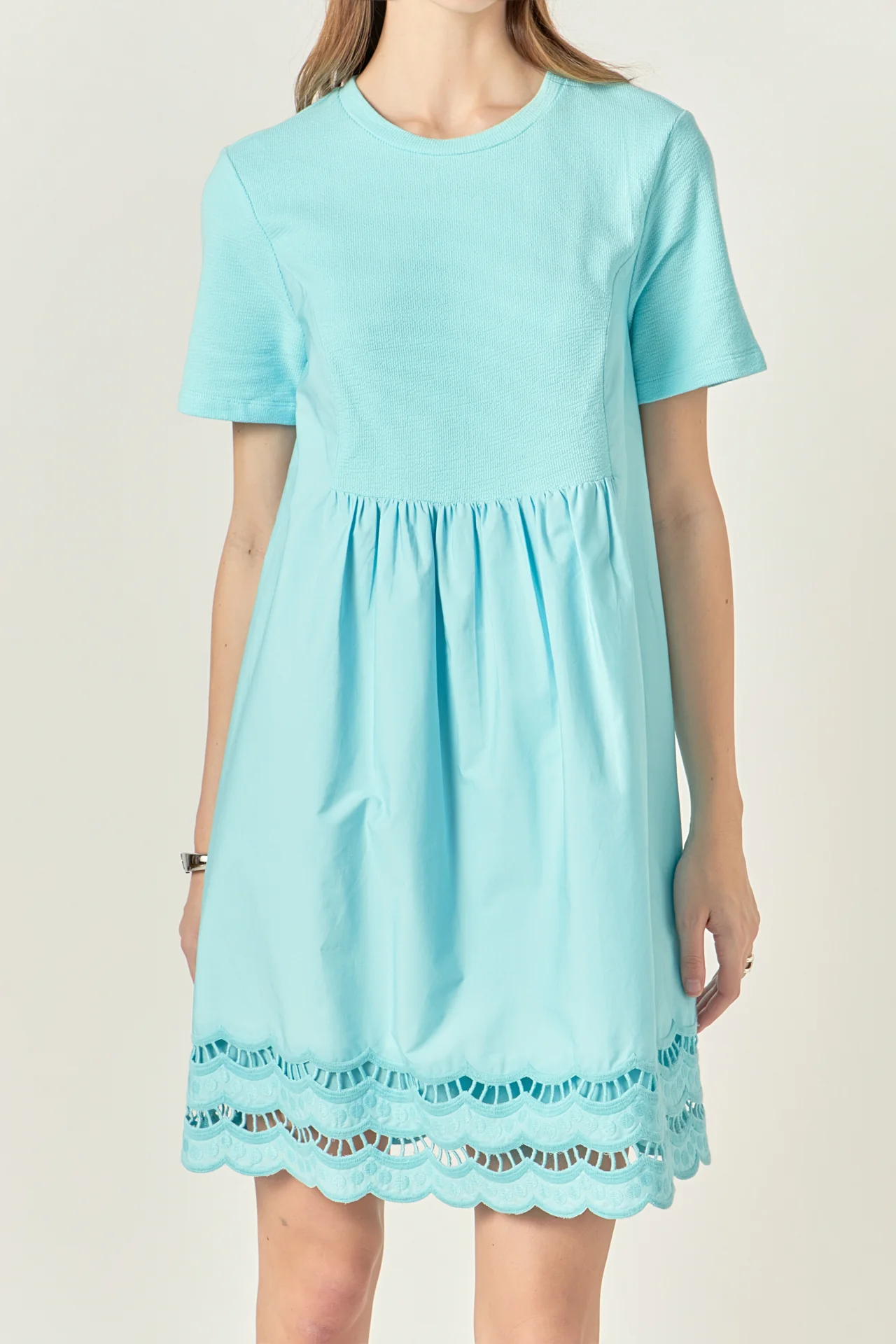 Mixed Media Scallop Lace Mini Dress - Image 9
