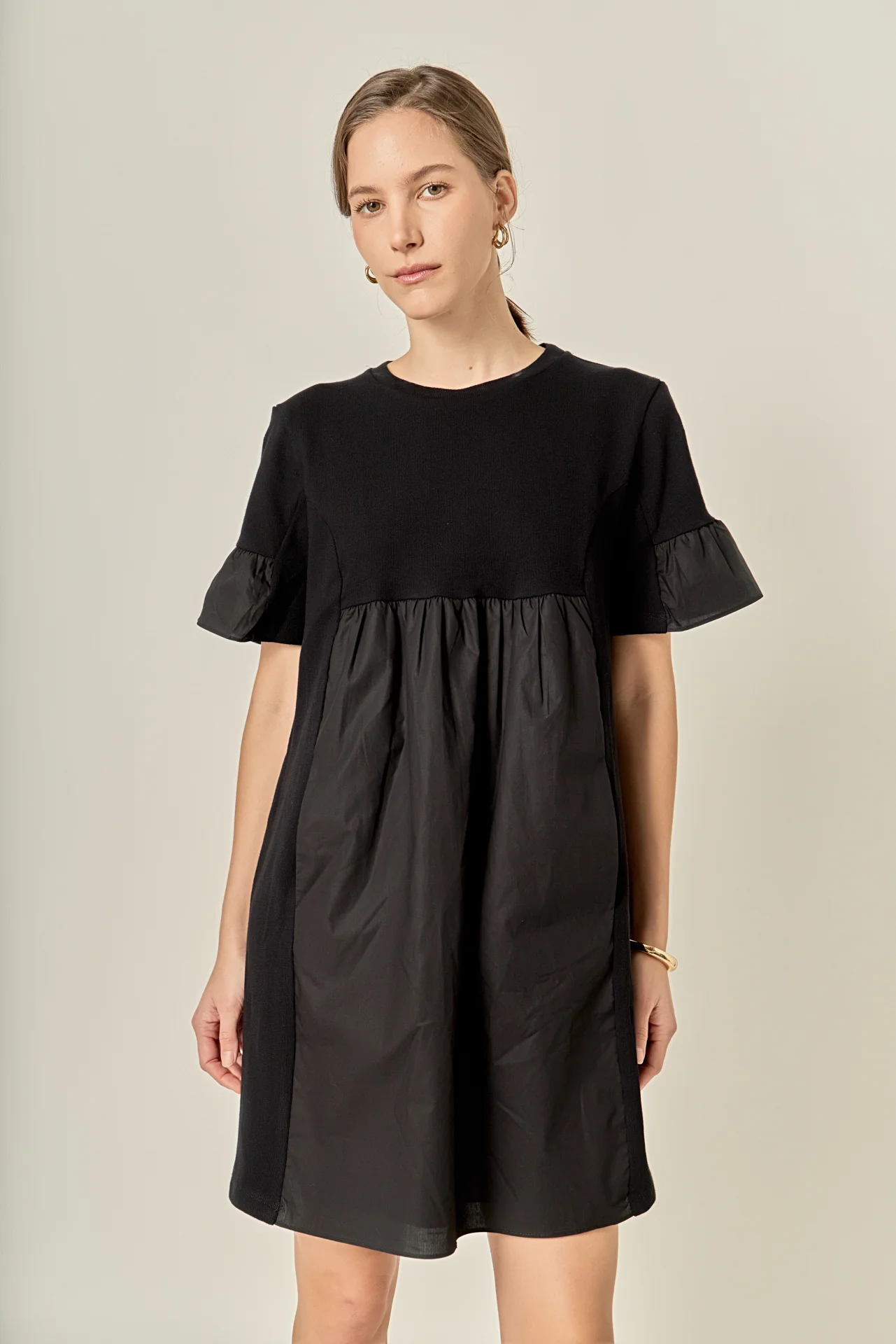 Mixed Media Ruffled Short-Sleeve Mini Dress - Image 11