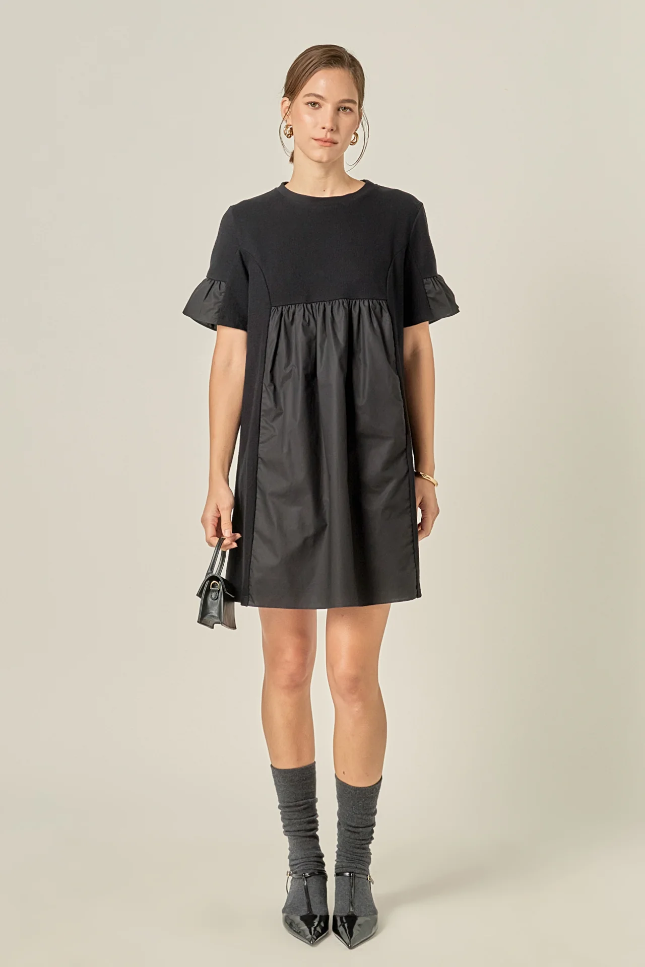 Mixed Media Ruffled Short-Sleeve Mini Dress - Image 12