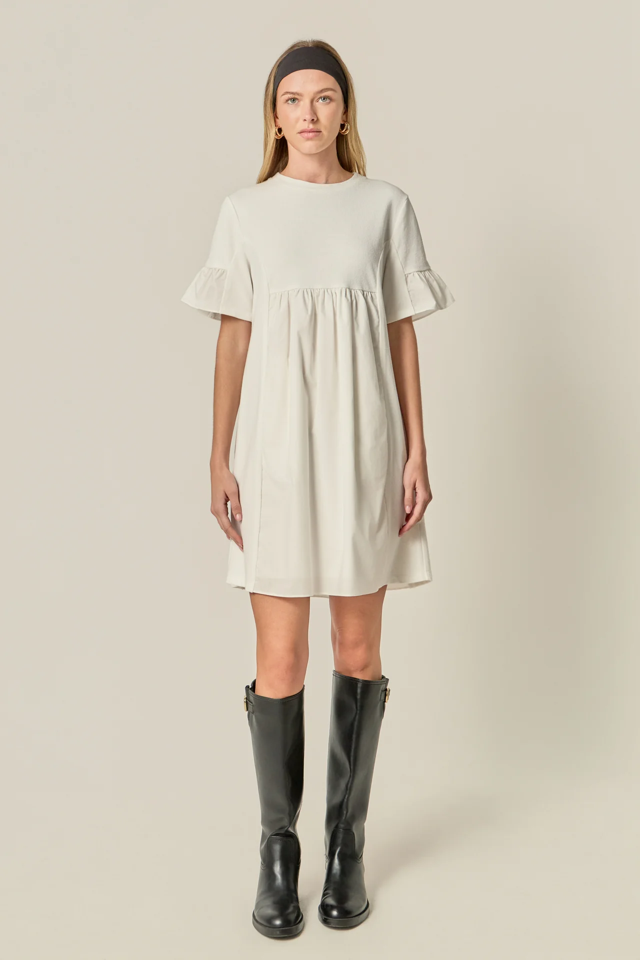 Mixed Media Ruffled Short-Sleeve Mini Dress - Image 13