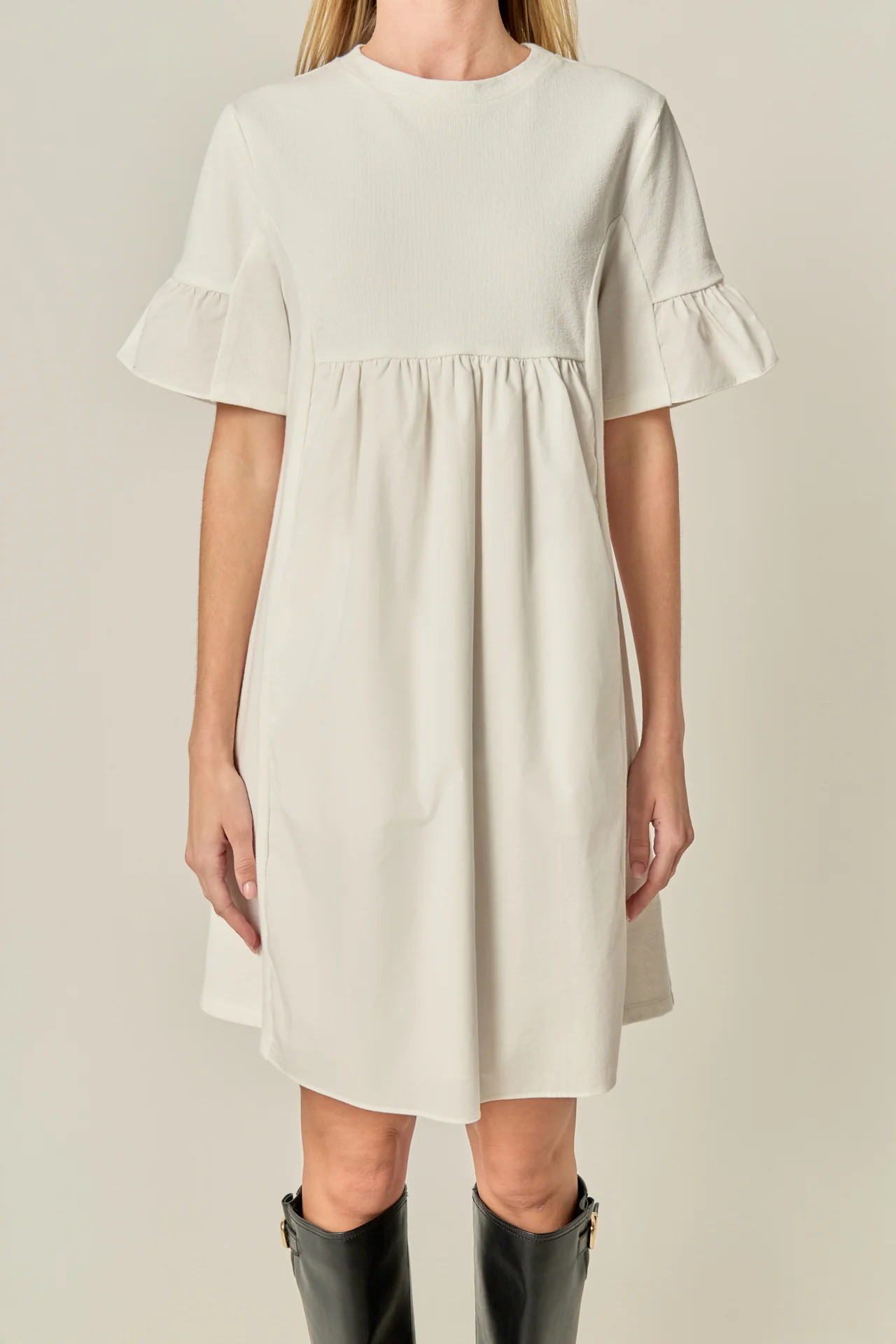 Mixed Media Ruffled Short-Sleeve Mini Dress - Image 14